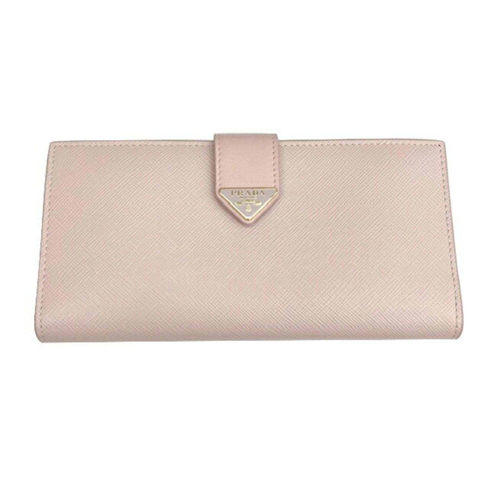 PRADA Prada Bi-fold Long Wallet 1MV025 Pink Saffiano Triangle Accessory Women's