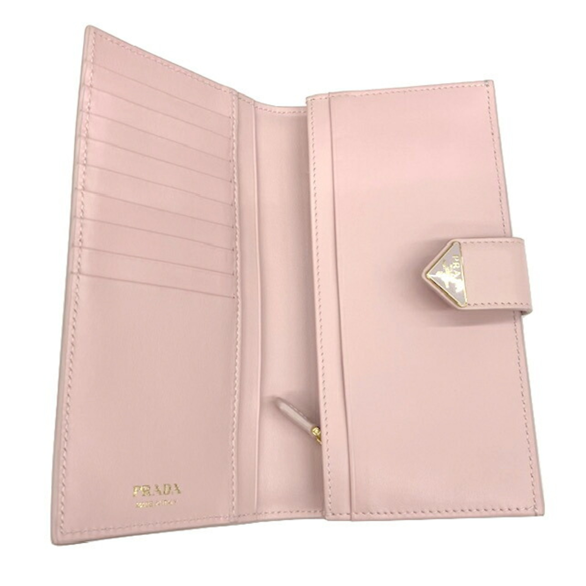 PRADA Prada Bi-fold Long Wallet 1MV025 Pink Saffiano Triangle Accessory Women's