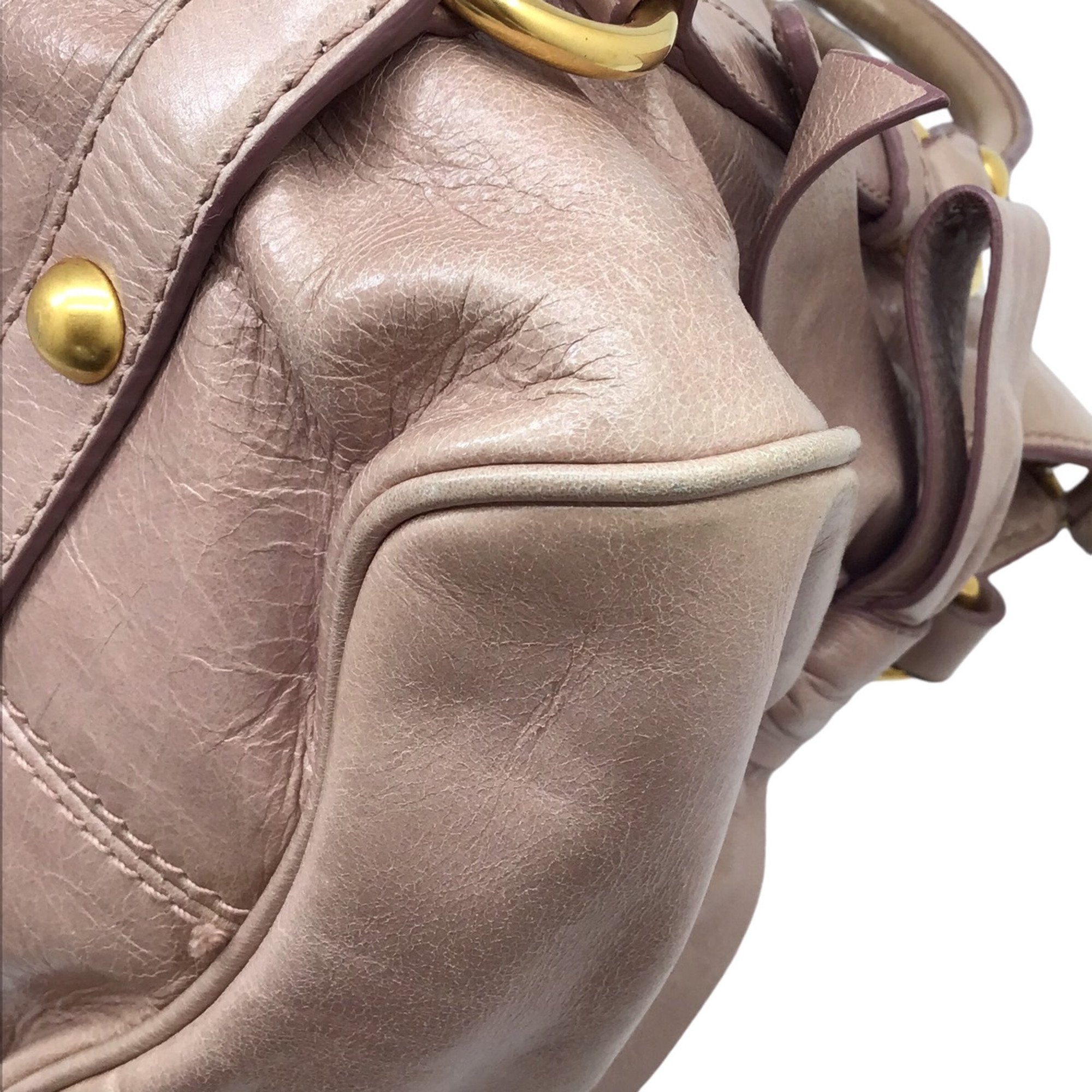 MIU Miu Ribbon Bag Leather Pink Beige Handbag Women's