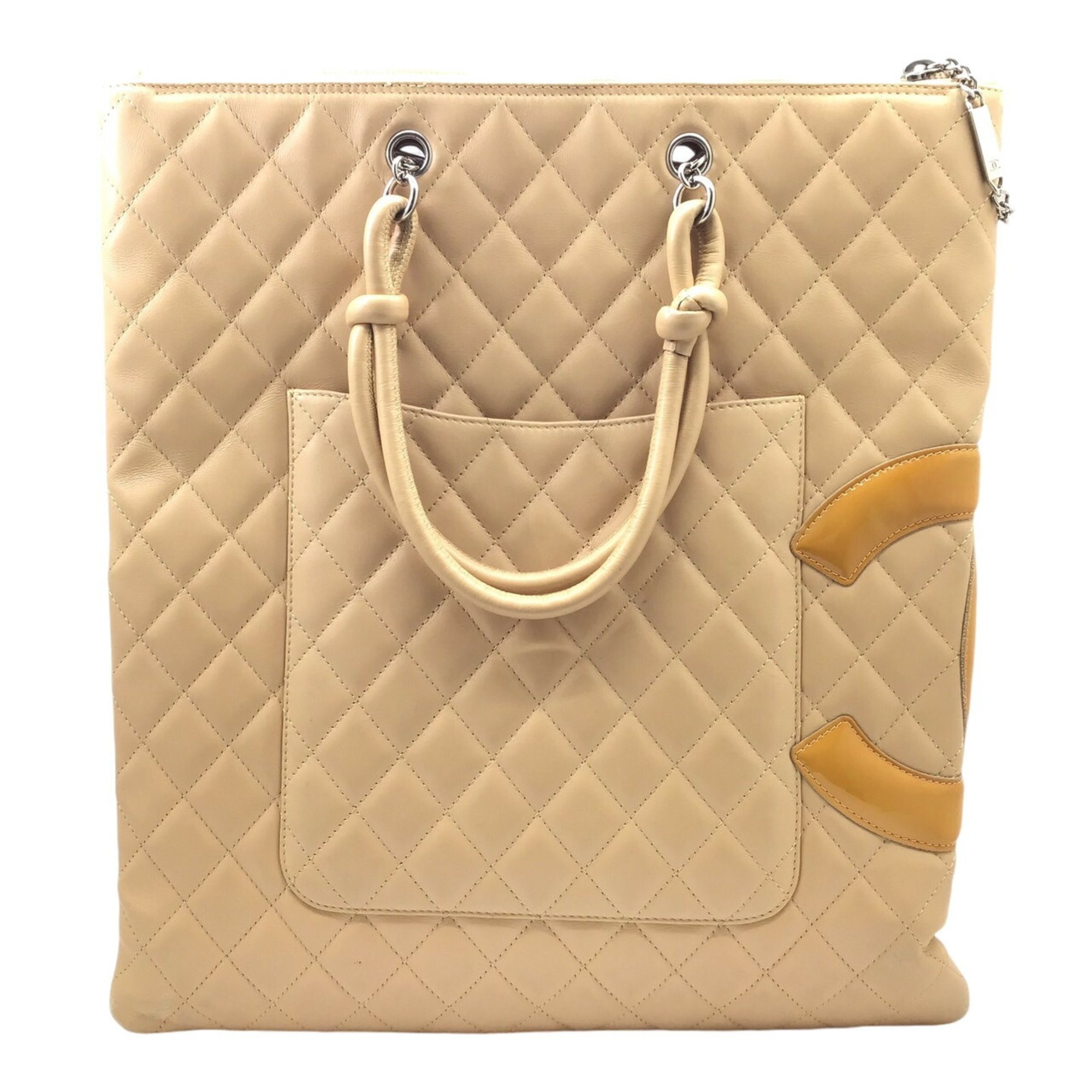 CHANEL Cambon Line Tote Bag Soft Calf Beige A28126 File Handbag Leather Women Men