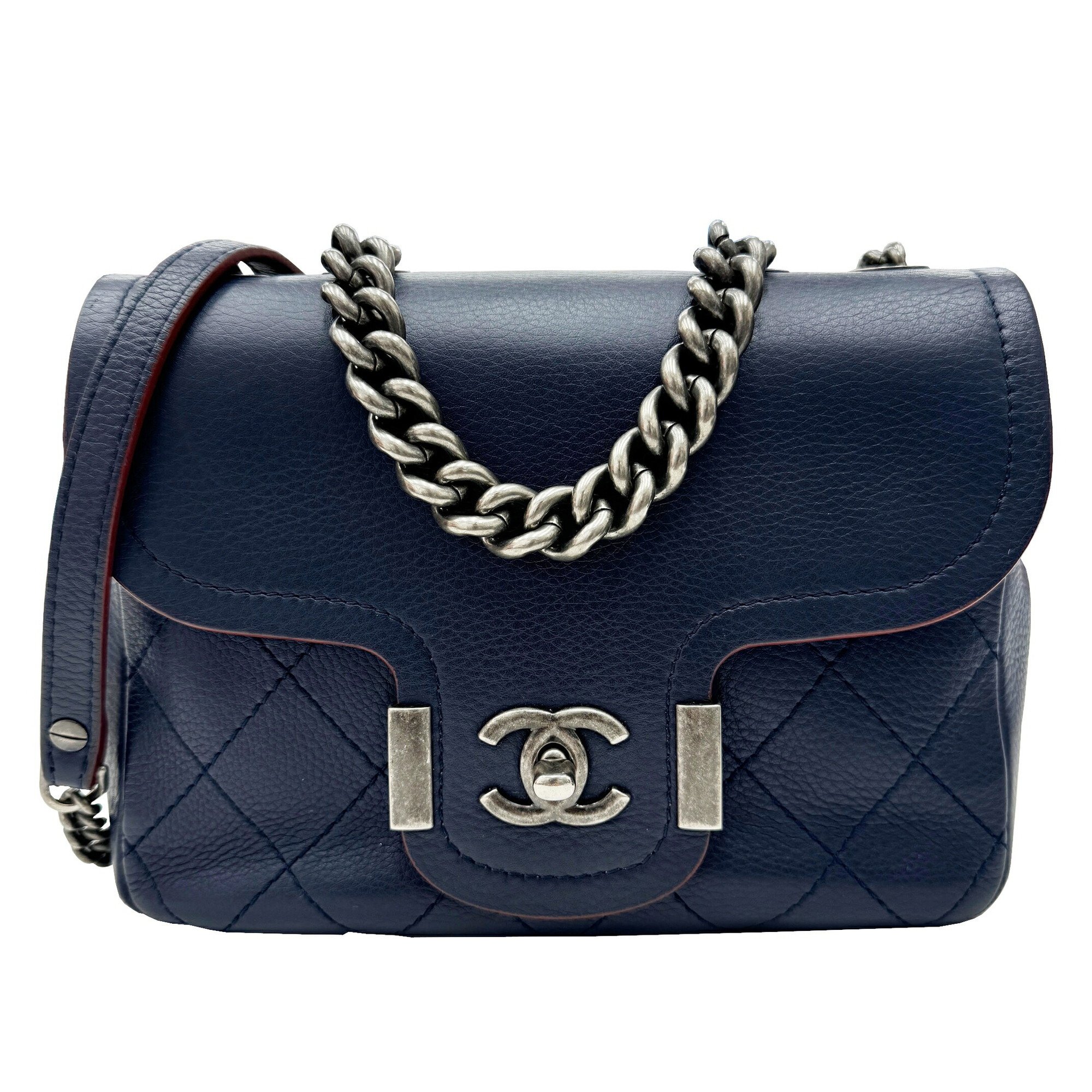 CHANEL Chanel Matelasse Chain Shoulder Bag Handbag Leather 25 Series Matte Navy Women's