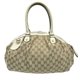 GUCCI GG Canvas Sue Shoulder Handbag Tote Bag Leather Beige Ivory 223974 Women's