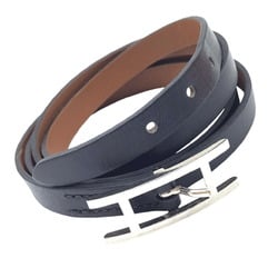 HERMES Hermes API3 Black Leather M Size T Engraved 2015 Long Bracelet Accessories Goods Women Men