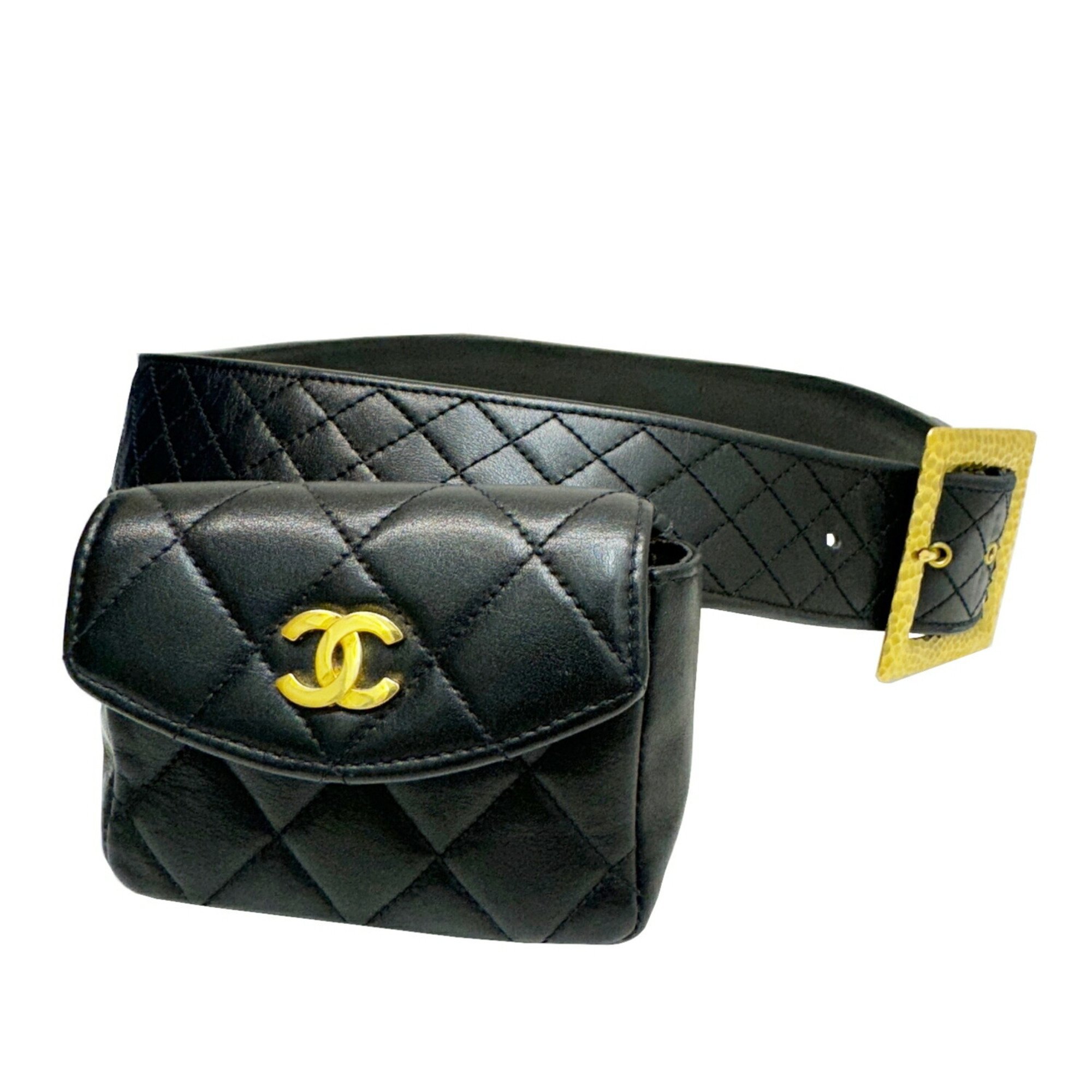 CHANEL Chanel Matelasse Belt Bag Waist Pouch Coco Mark Included Ramsun Black 94A Size 85 Women's