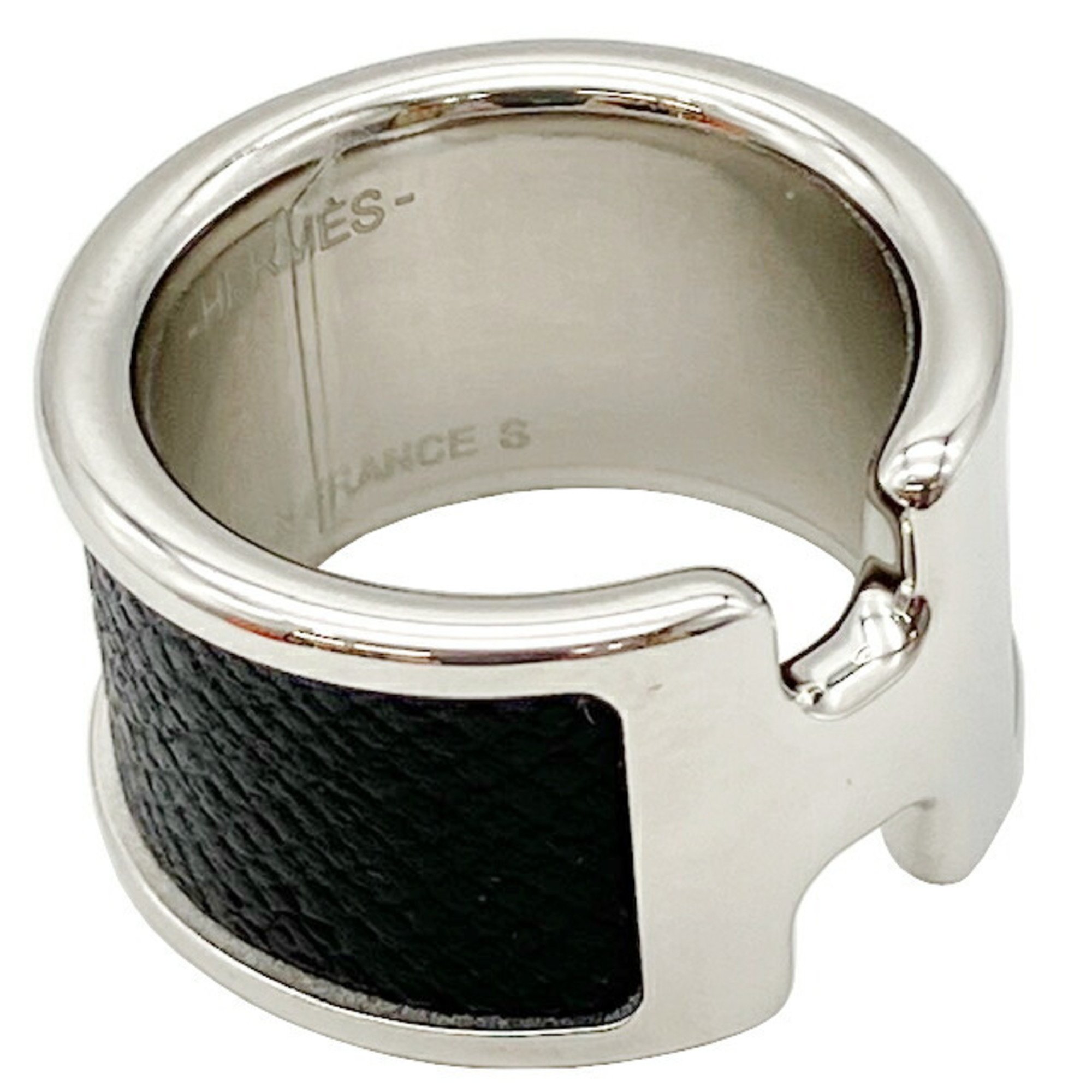 HERMES Olympe GM Ring H Black S Size #12 Men's Women's