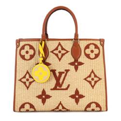 Louis Vuitton LOUIS VUITTON Monogram Raffia Onthego MM 2way Tote Shoulder Bag Brown M57707 RFID Gold Hardware