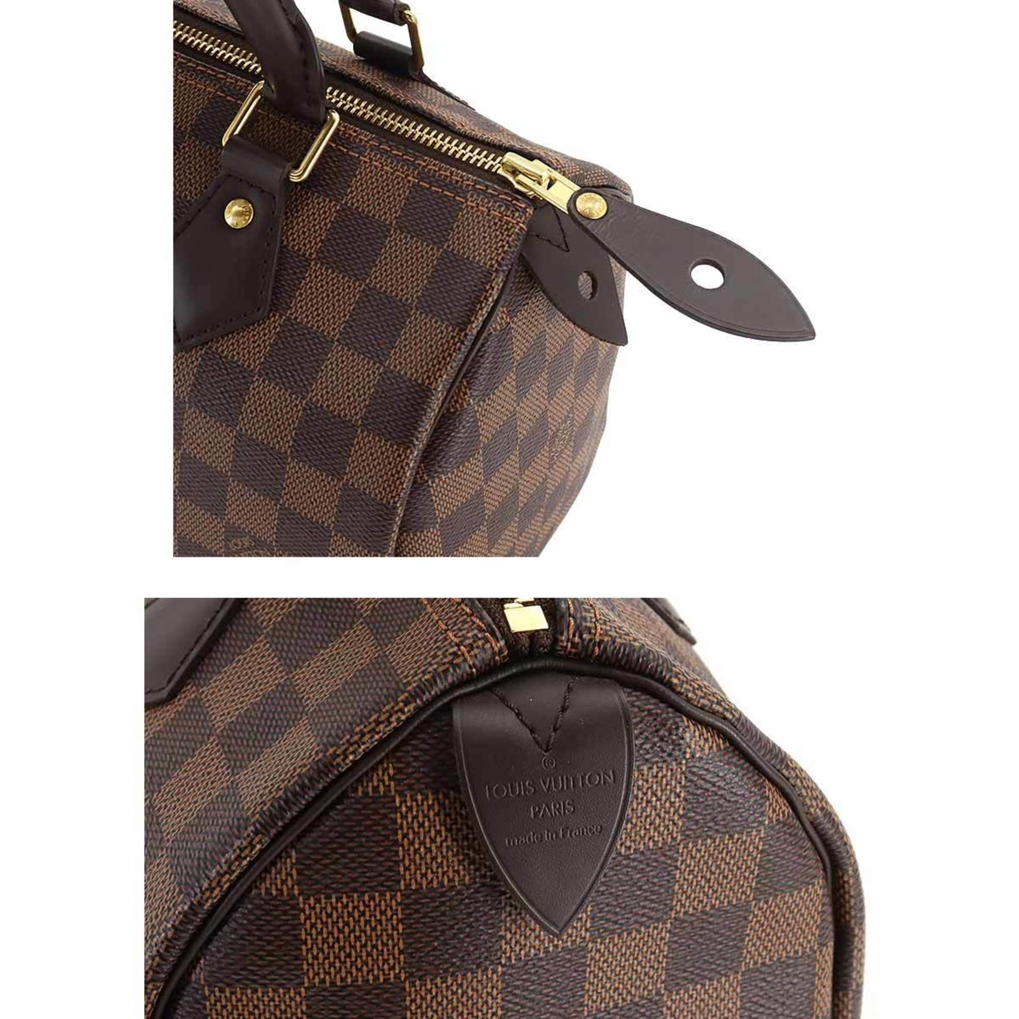 Louis Vuitton Damier Speedy 25 Handbag Ebene Brown N41365 RFID Gold Hardware