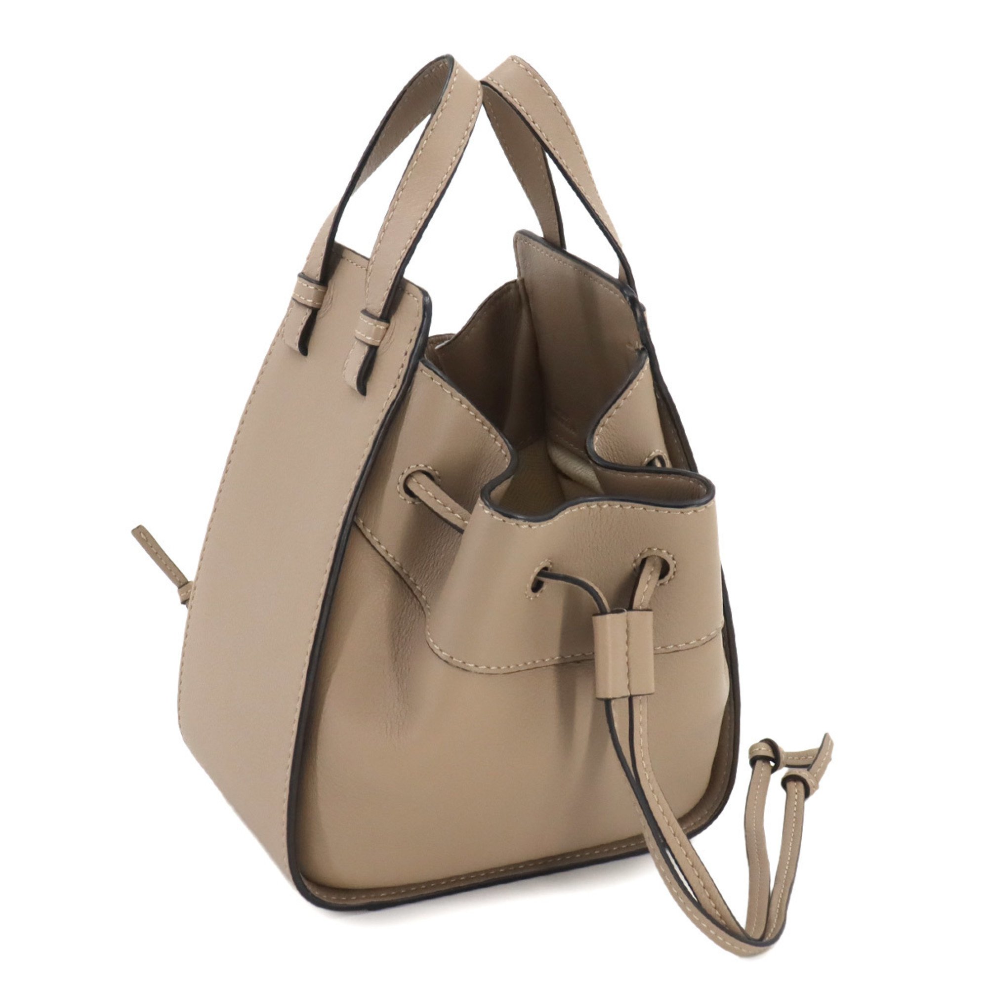 LOEWE Hammock Drawstring Mini 2way Hand Shoulder Bag Leather Sand