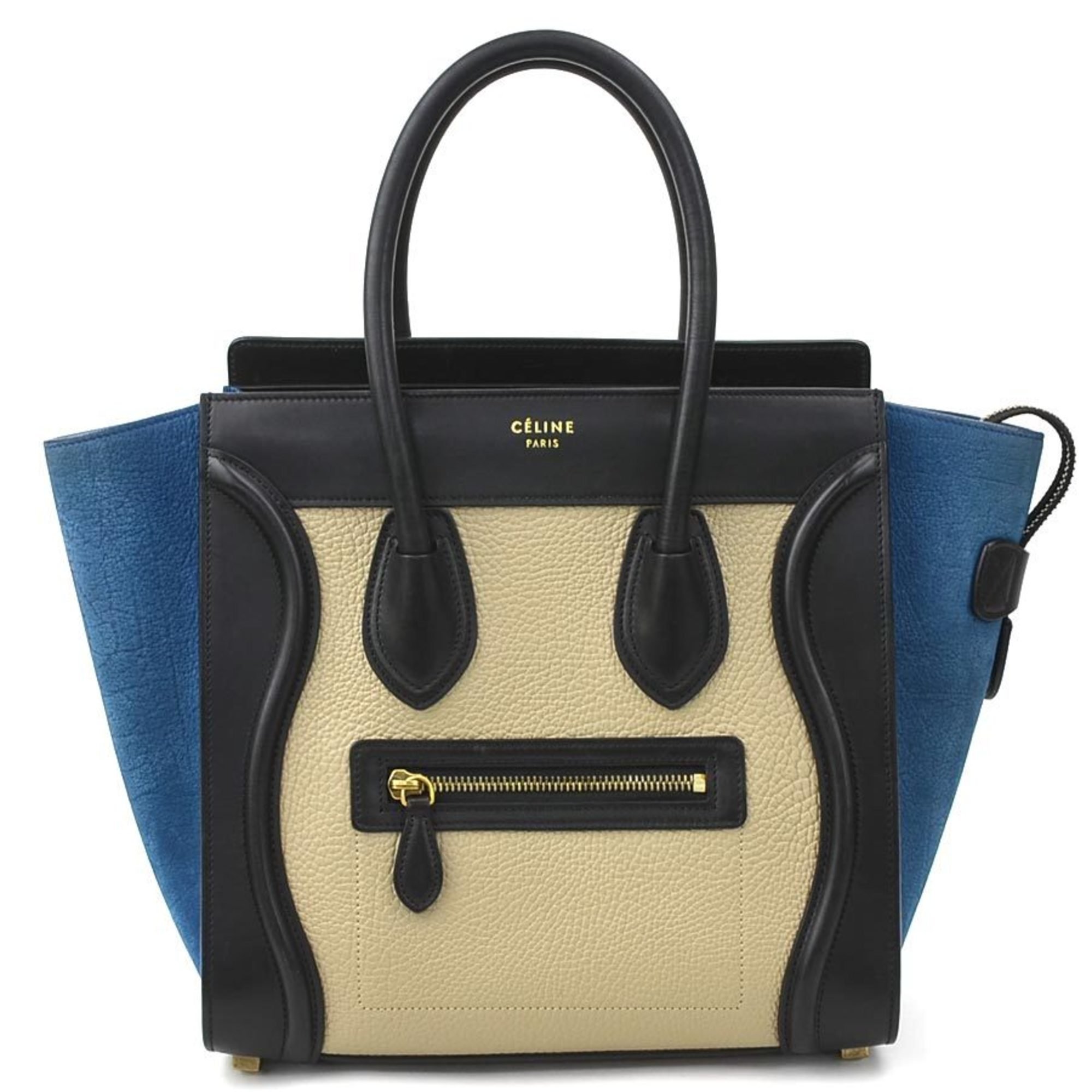 CELINE Handbag Luggage Micro Shopper Leather Nubuck Black Greige Blue Gold Women's e59212g