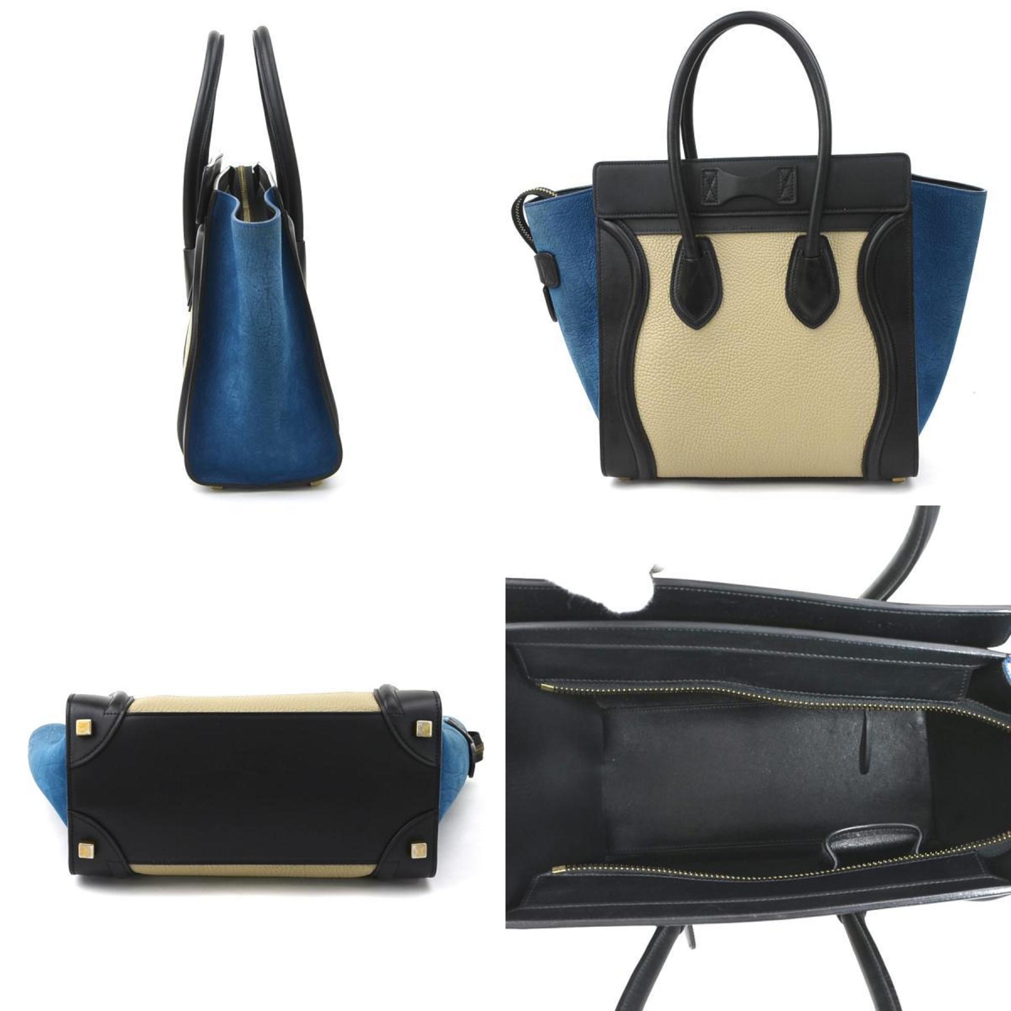 CELINE Handbag Luggage Micro Shopper Leather Nubuck Black Greige Blue Gold Women's e59212g