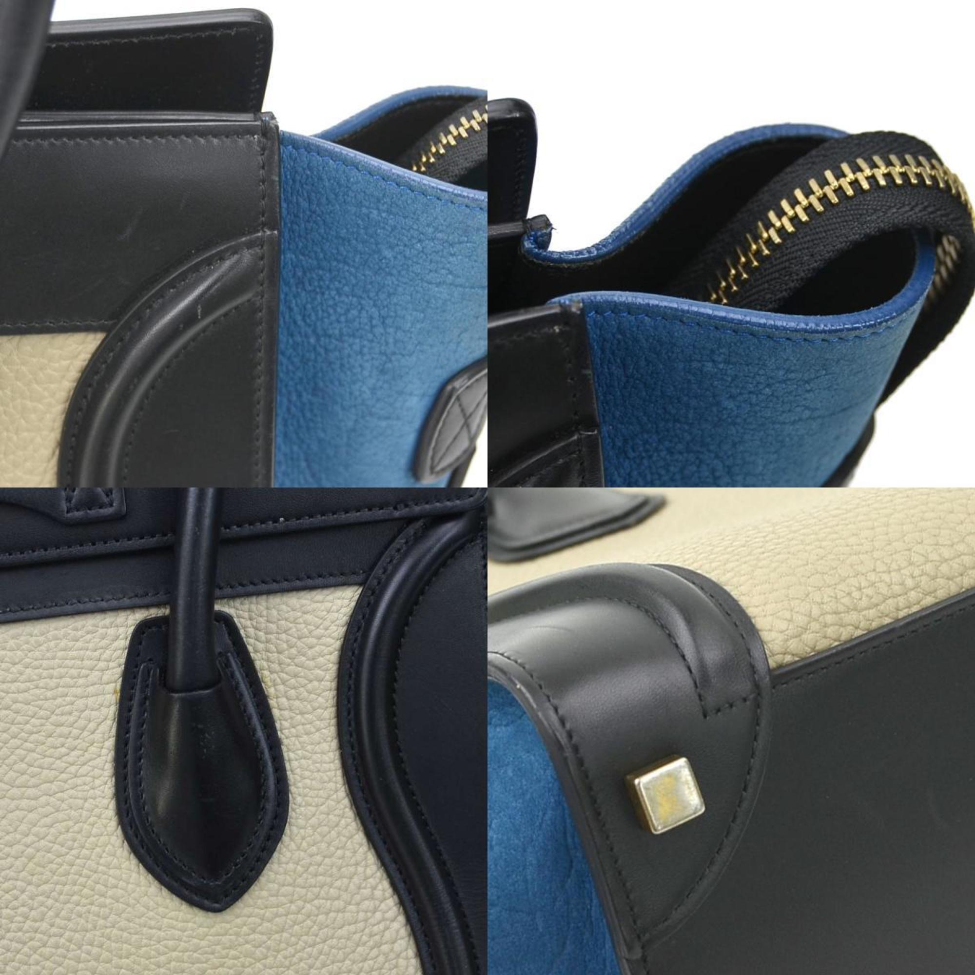 CELINE Handbag Luggage Micro Shopper Leather Nubuck Black Greige Blue Gold Women's e59212g