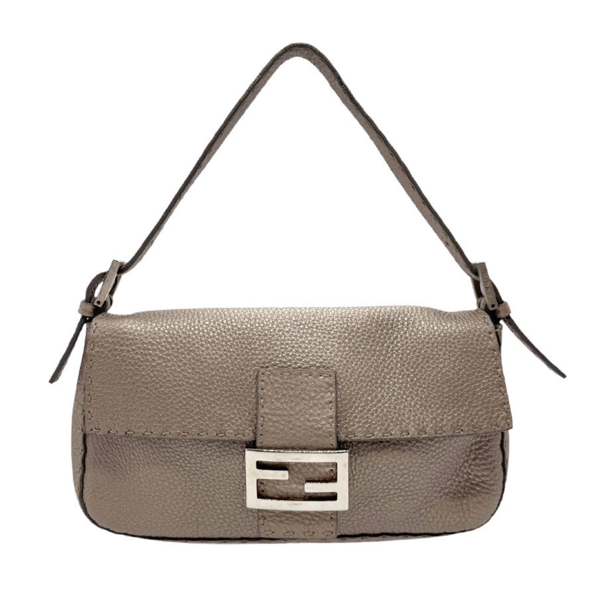 FENDI handbag Selleria Mamma Baguette leather metallic beige women's b0018