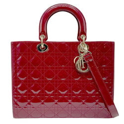 Christian Dior Shoulder Bag Handbag Lady Patent Leather Red Gold Women's z2422