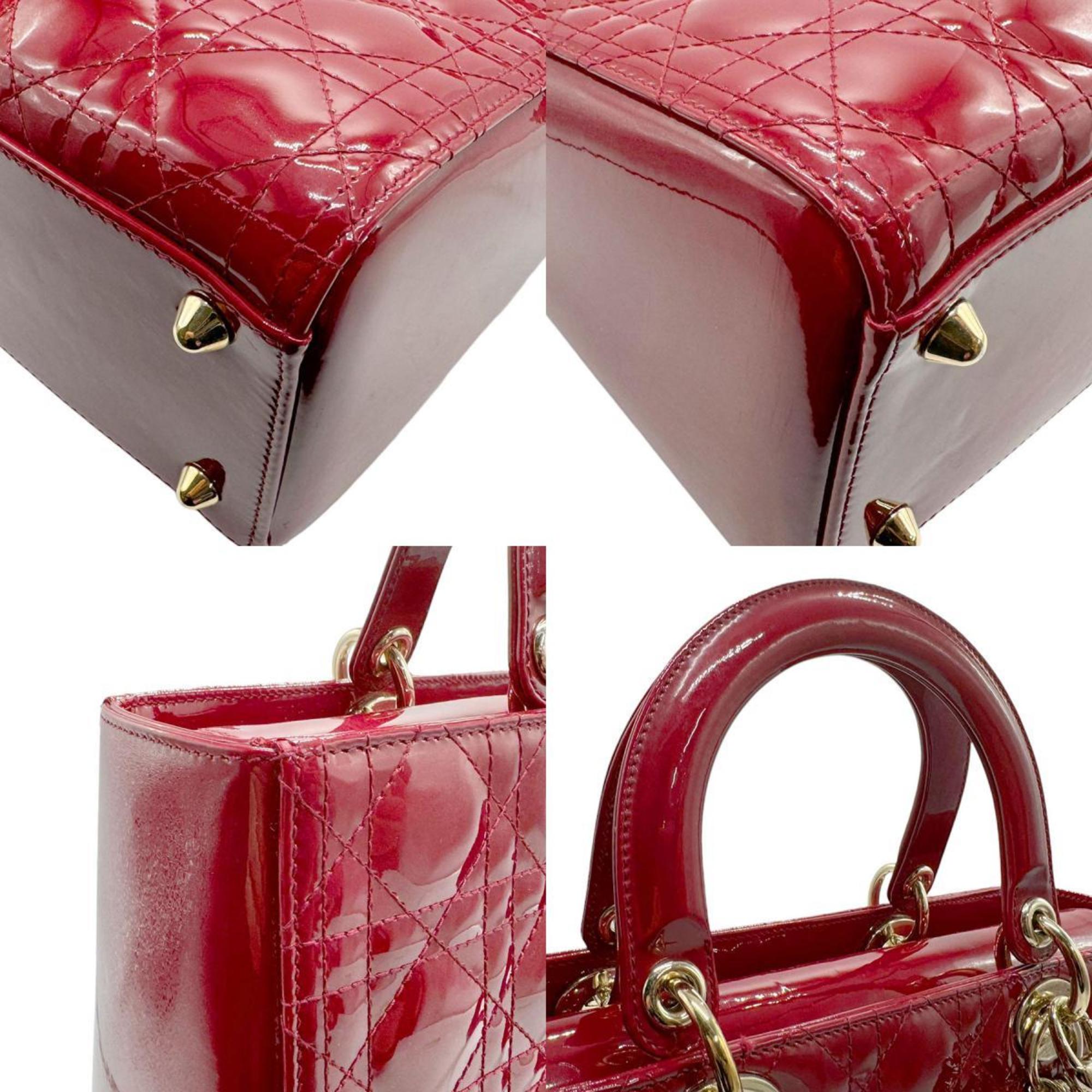 Christian Dior Shoulder Bag Handbag Lady Patent Leather Red Gold Women's z2422