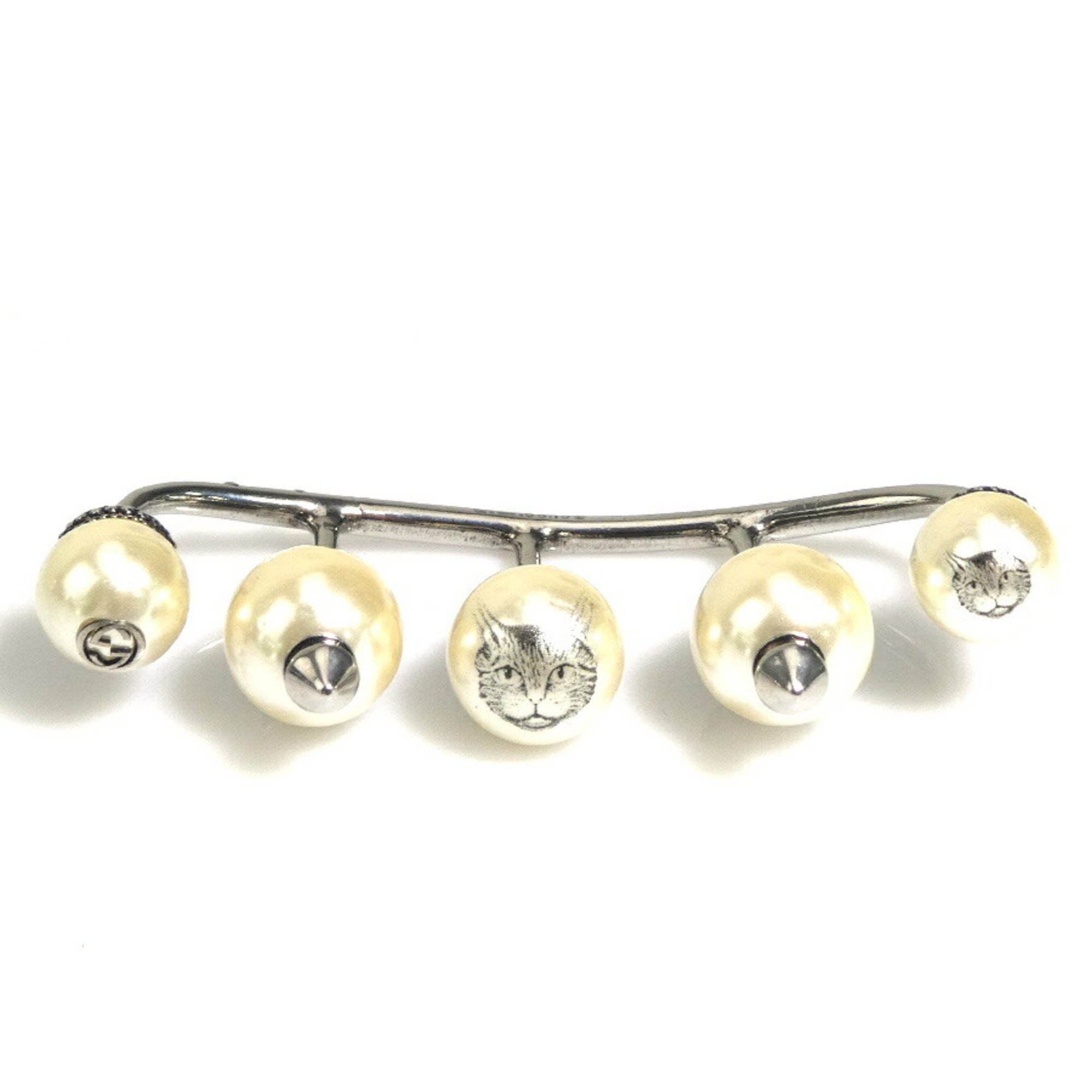 GUCCI Finger Ring Metal Faux Pearl Silver Off-White Women's e59229a