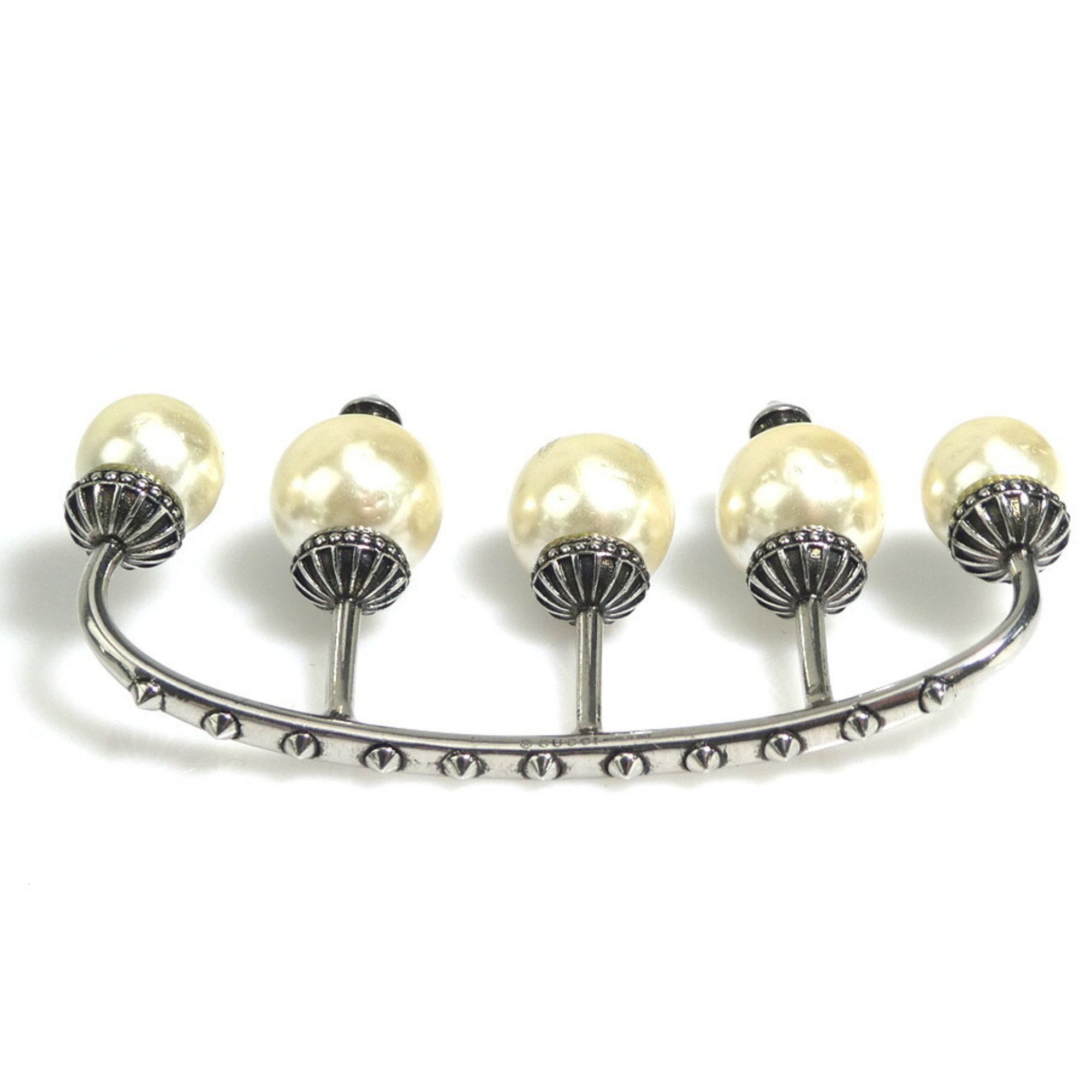 GUCCI Finger Ring Metal Faux Pearl Silver Off-White Women's e59229a