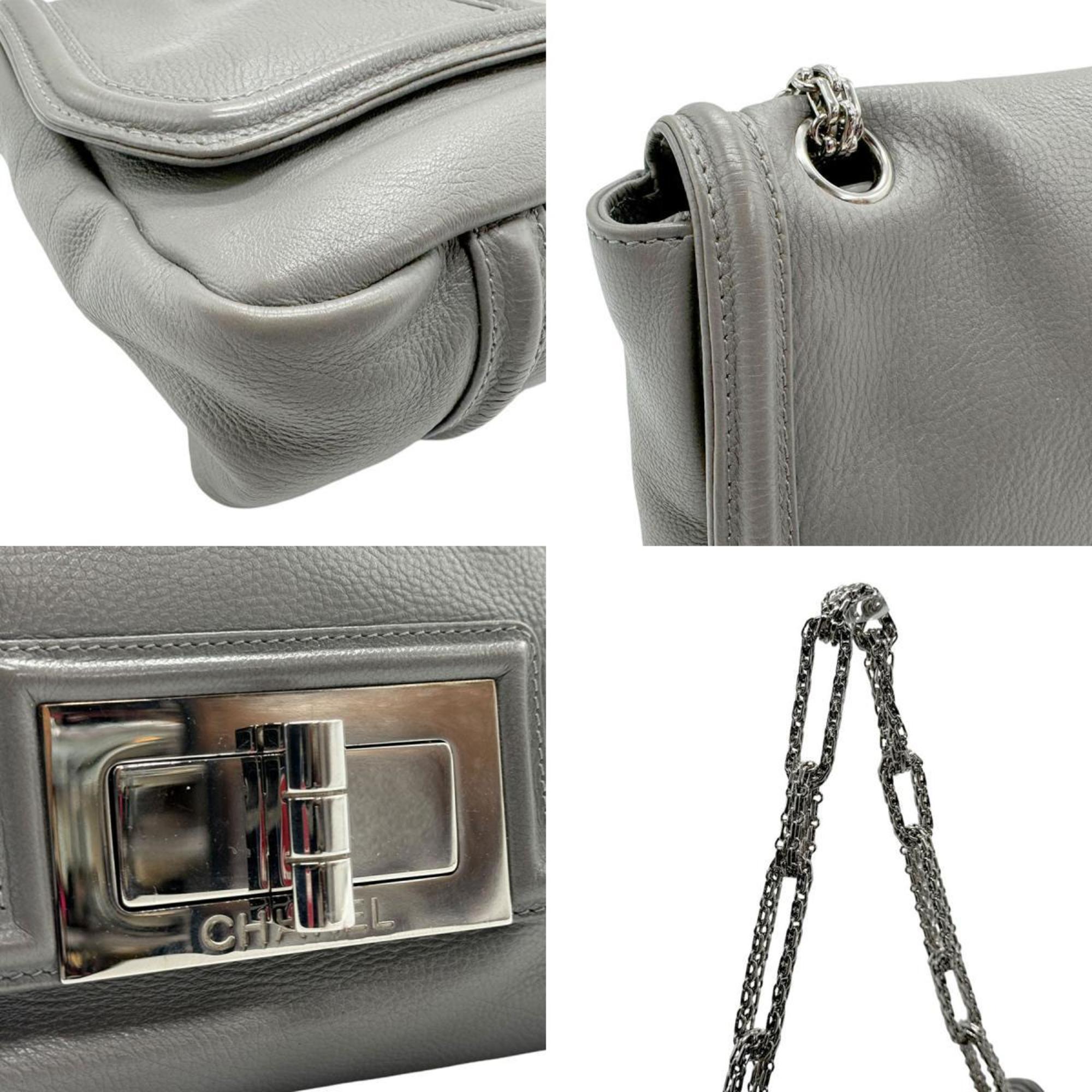 CHANEL Shoulder Bag 2.55 Leather Grey Women's n0399