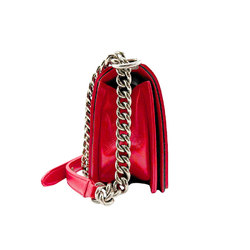 CHANEL Shoulder Bag Boy Chanel Leather Rubber Red Black Silver Women's z2414