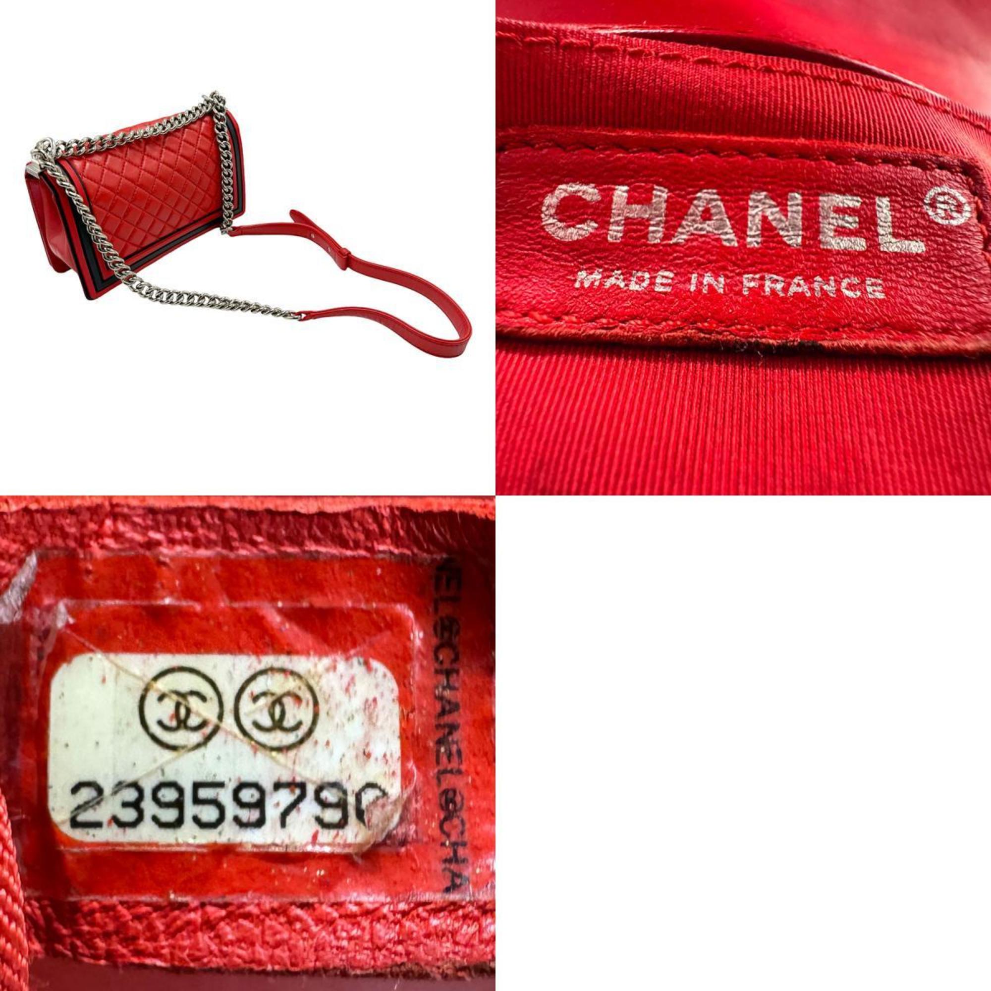 CHANEL Shoulder Bag Boy Chanel Leather Rubber Red Black Silver Women's z2414