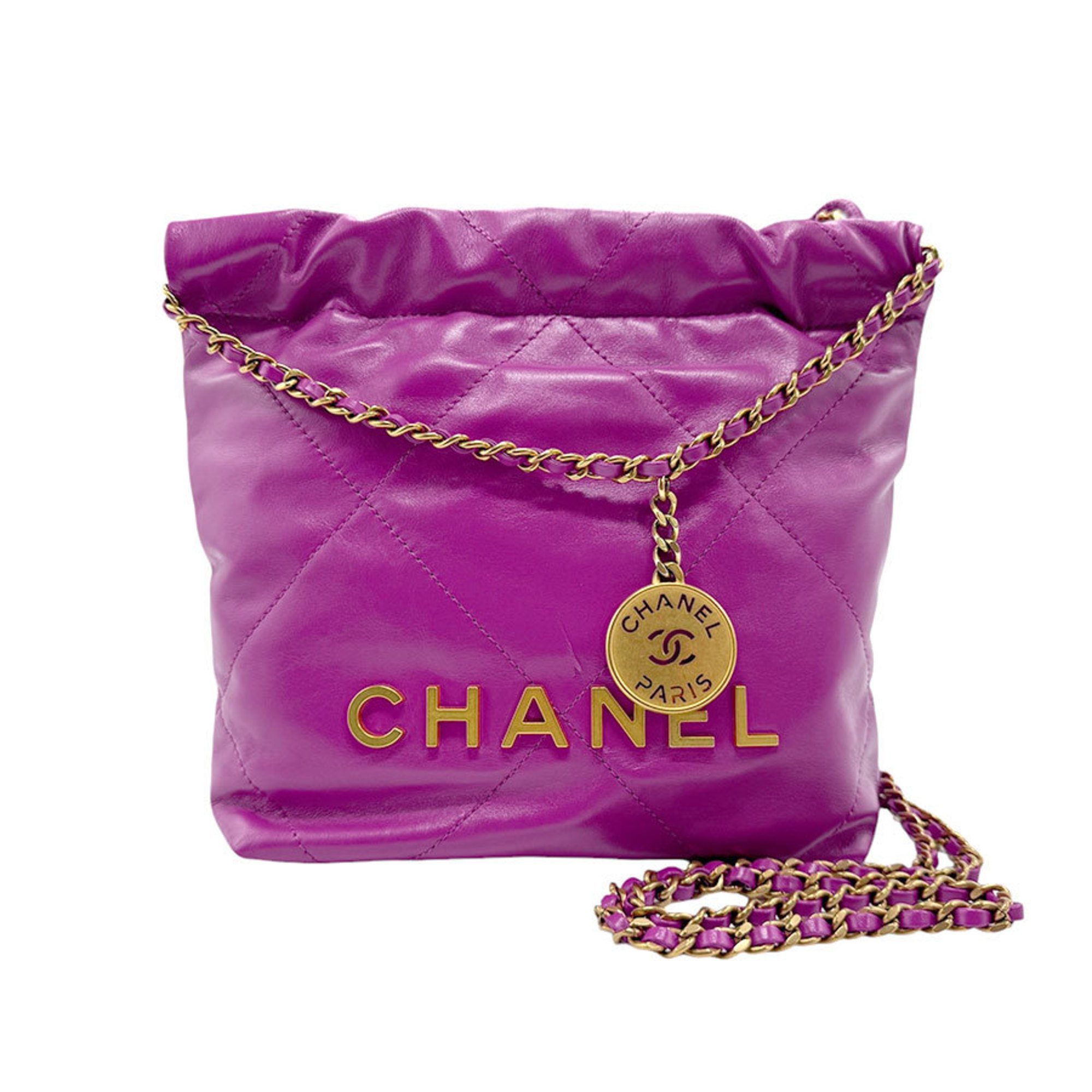 CHANEL Shoulder Bag Handbag Chanel 22 Leather Purple Gold Women's z2412