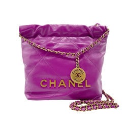 CHANEL Shoulder Bag Handbag Chanel 22 Leather Purple Gold Women's z2412