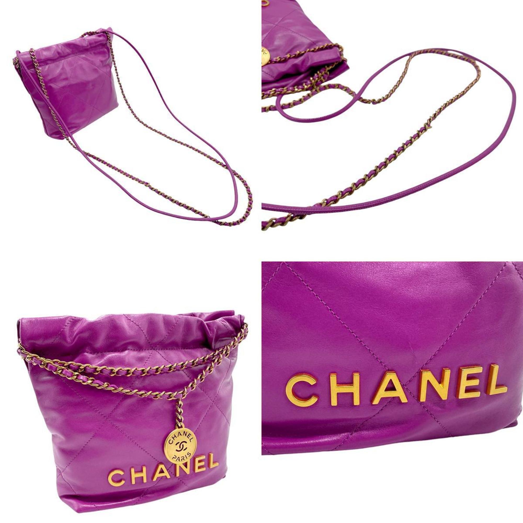 CHANEL Shoulder Bag Handbag Chanel 22 Leather Purple Gold Women's z2412