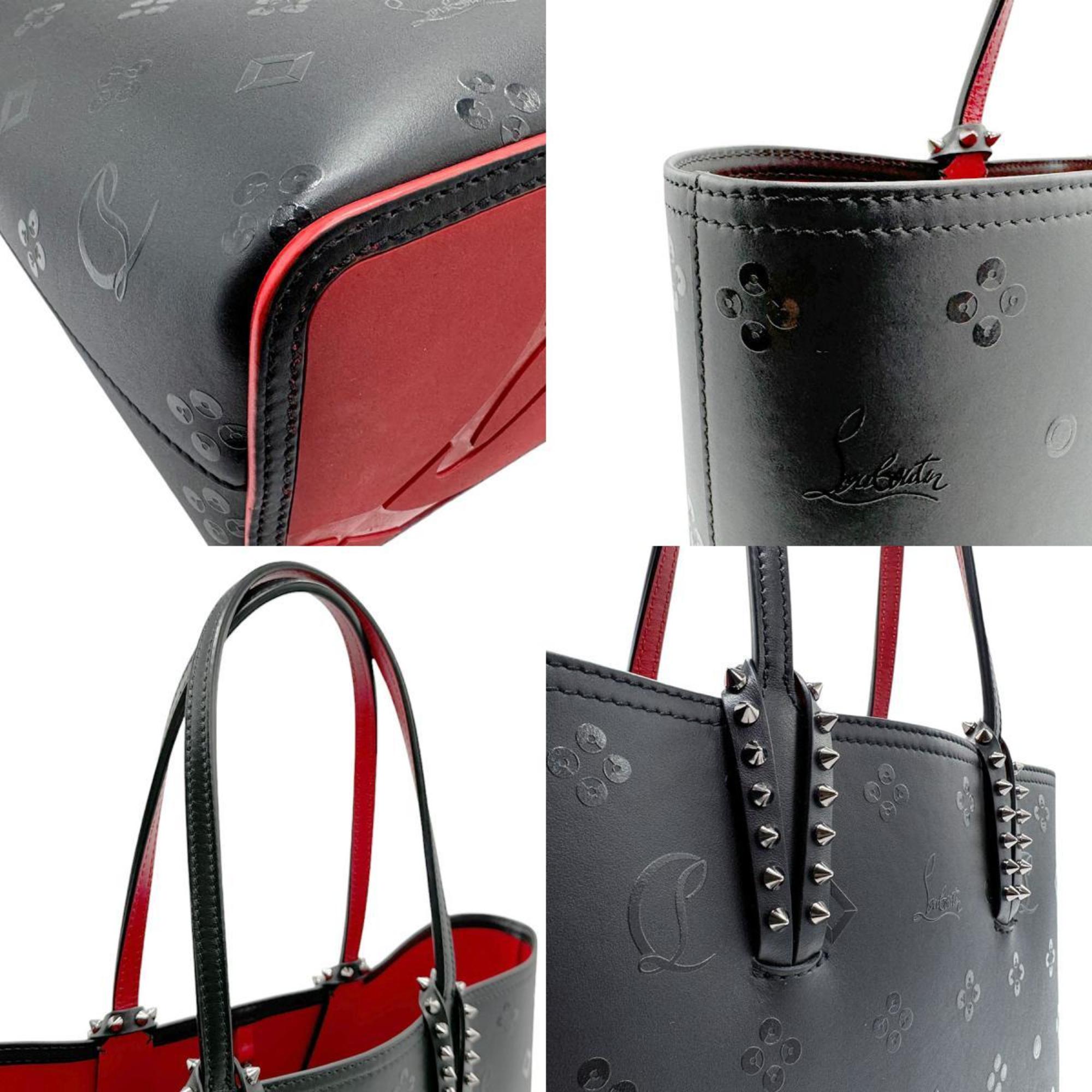 Christian Louboutin Tote Bag Shoulder Leather Rubber Black Red Women's z2425