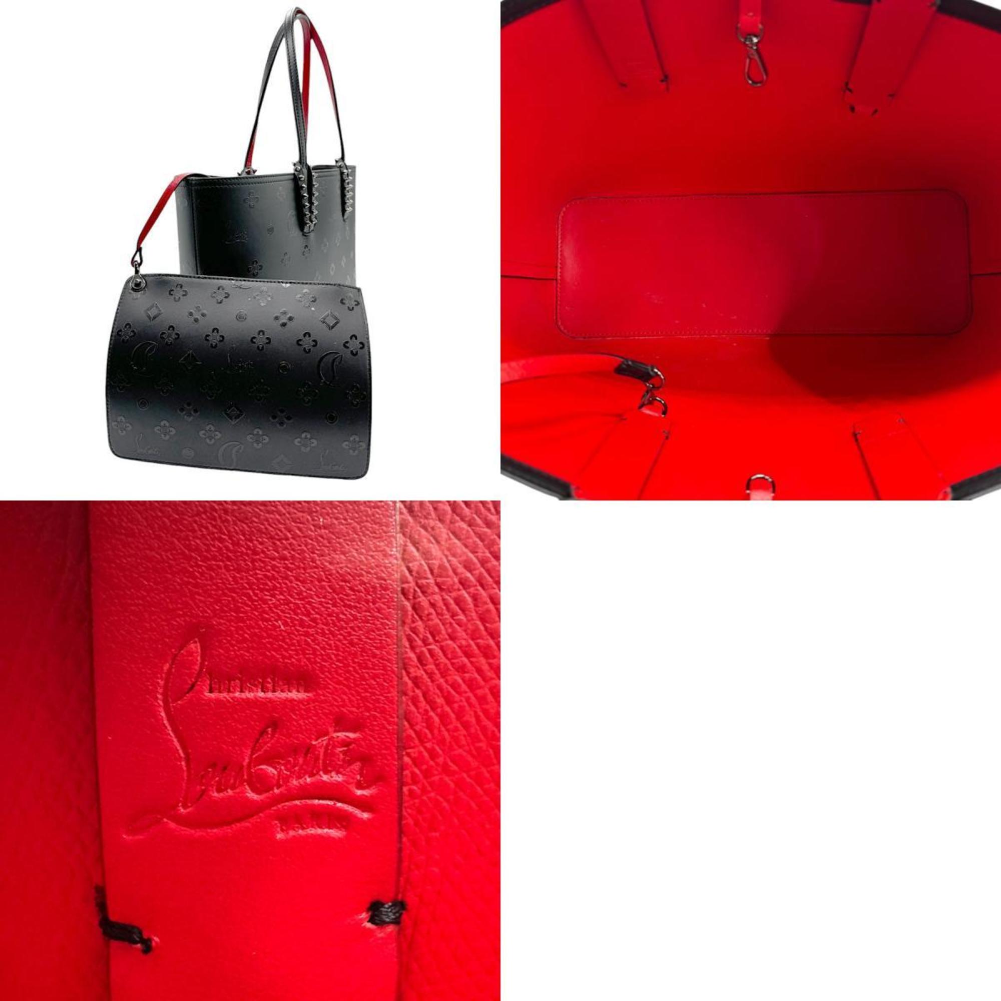 Christian Louboutin Tote Bag Shoulder Leather Rubber Black Red Women's z2425