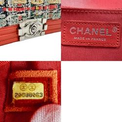 CHANEL Shoulder Bag Boy Chanel Tweed Leather Salmon Pink Multicolor Silver Women's z2474