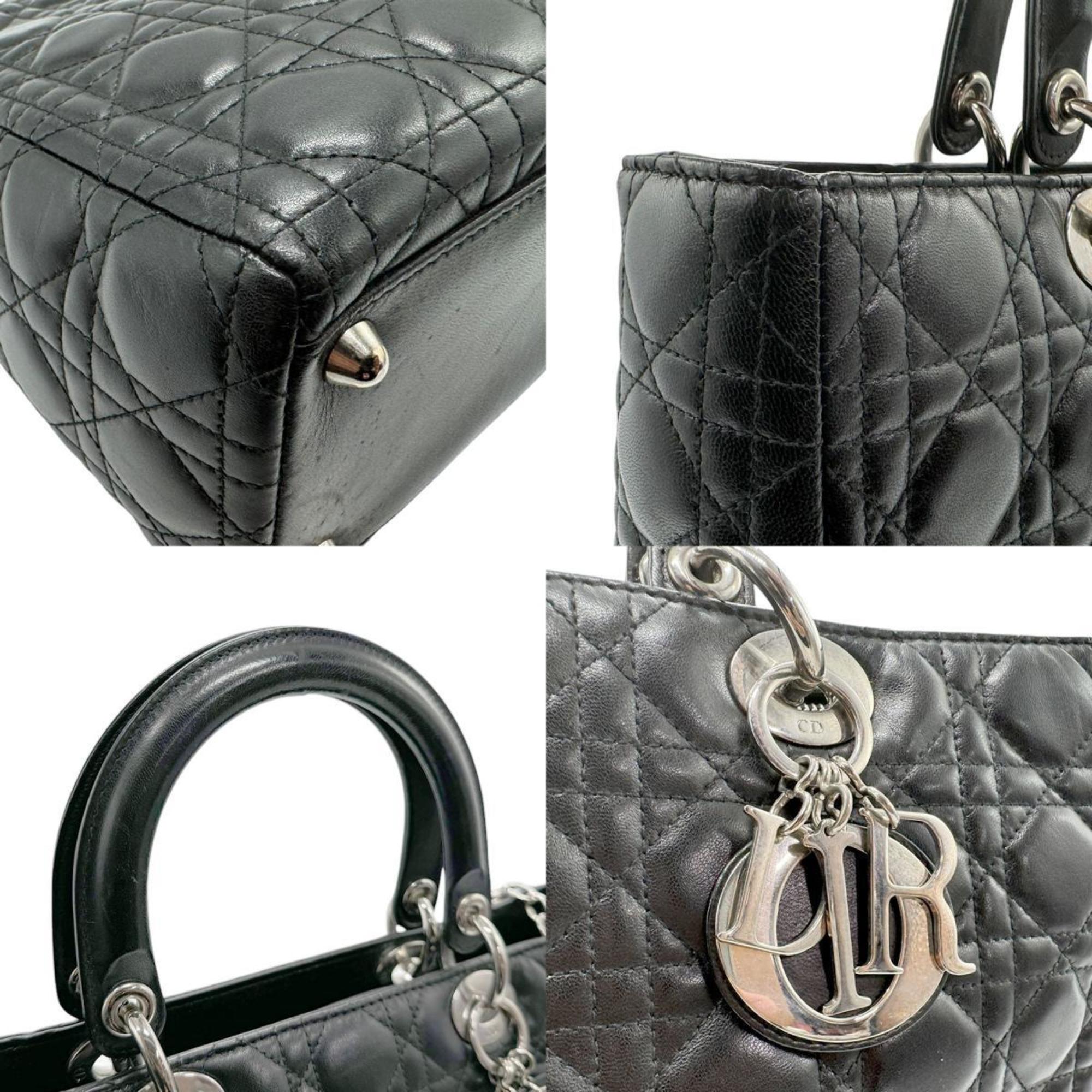 Christian Dior handbag shoulder bag Lady leather black silver women's z2421