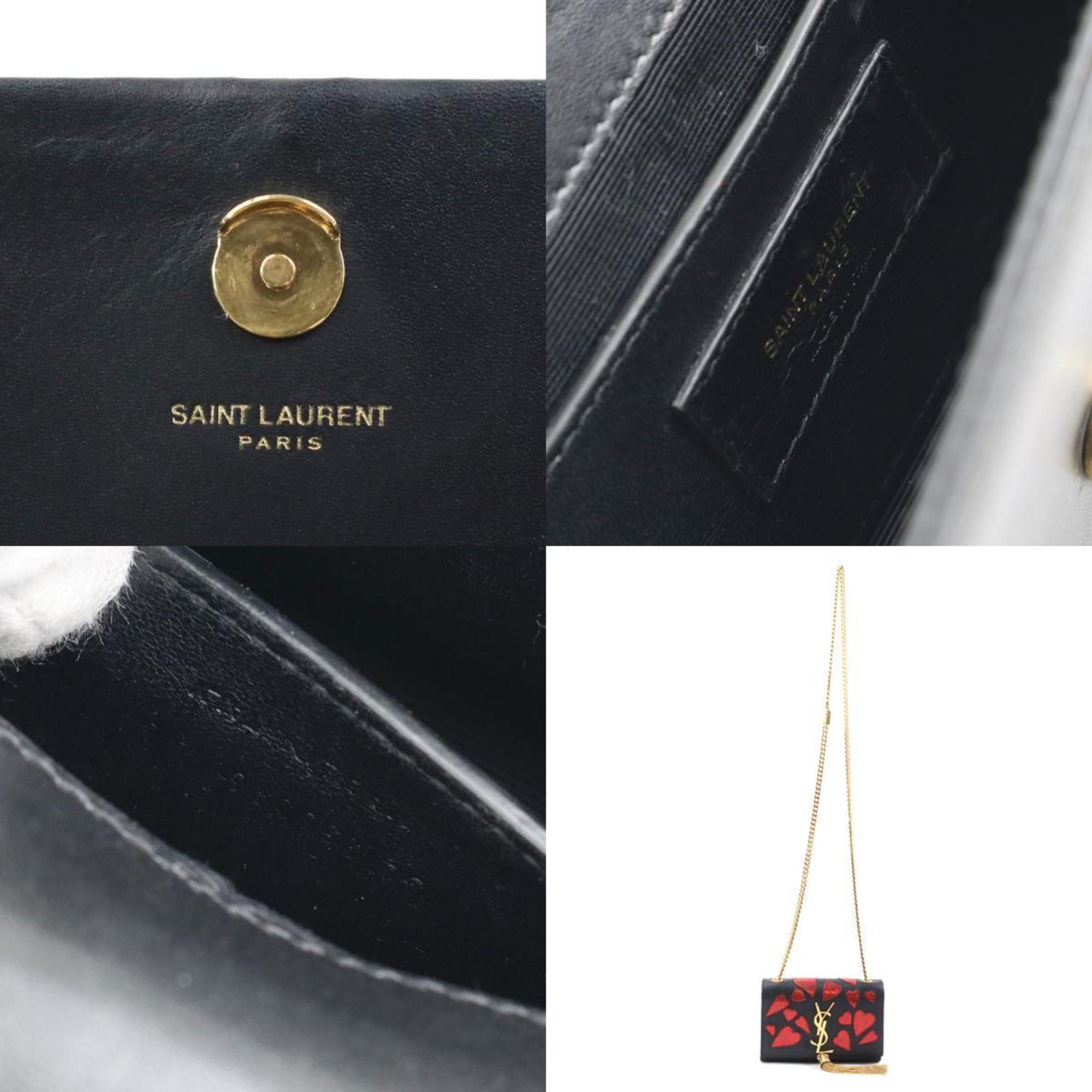 Saint Laurent shoulder bag leather metal black red gold women's e59218a