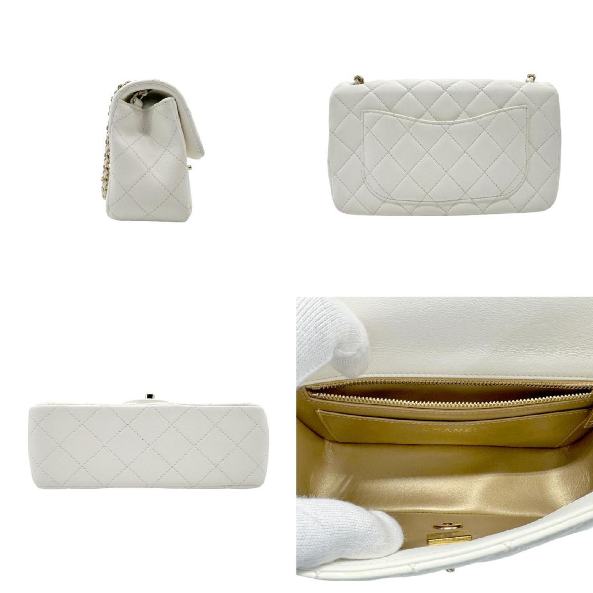 CHANEL Shoulder Bag Matelasse Leather White Gold Women's z2468