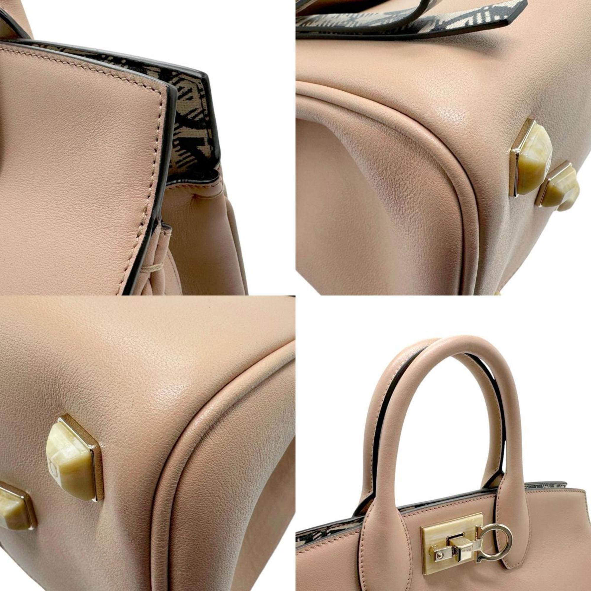 Salvatore Ferragamo Handbag Shoulder Bag Gancini Leather Beige Gold Women's z2453