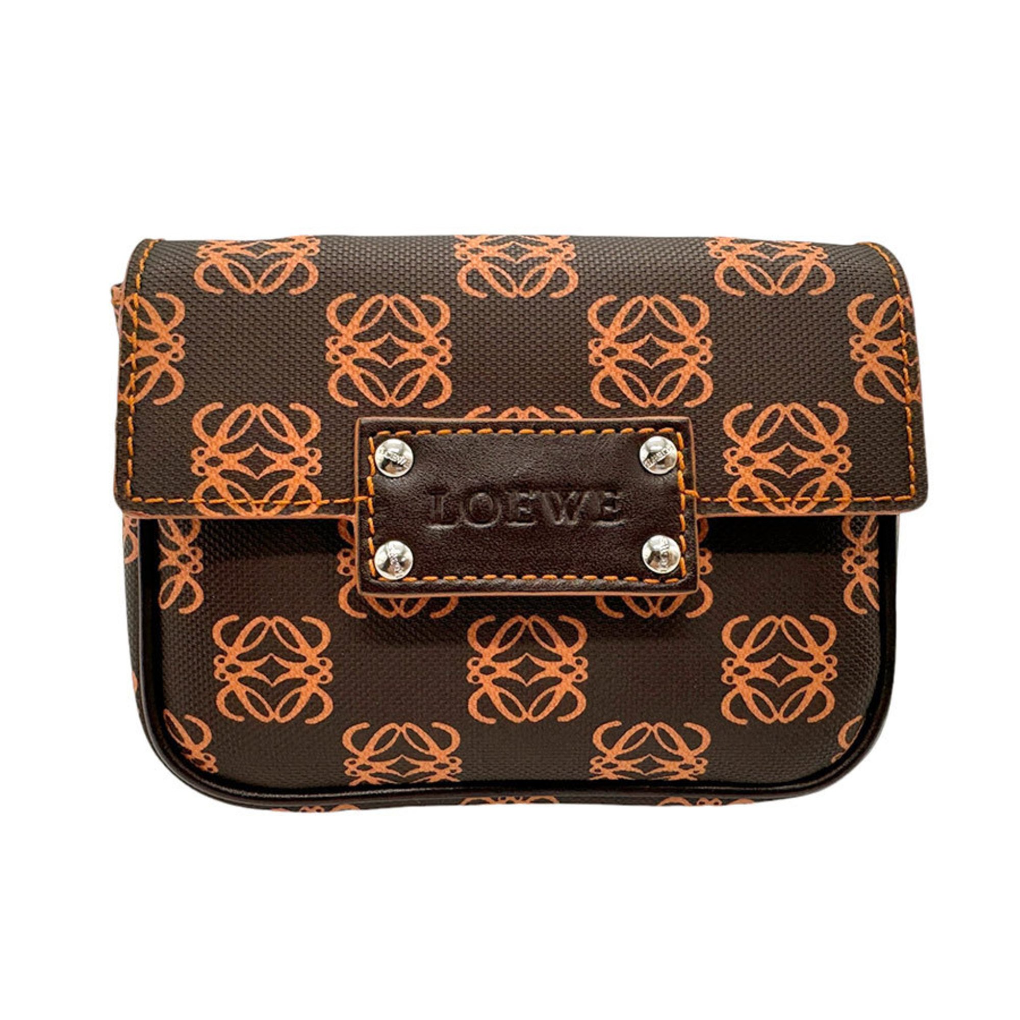 LOEWE Shoulder Bag Coated Canvas Brown x Orange Women's b0041