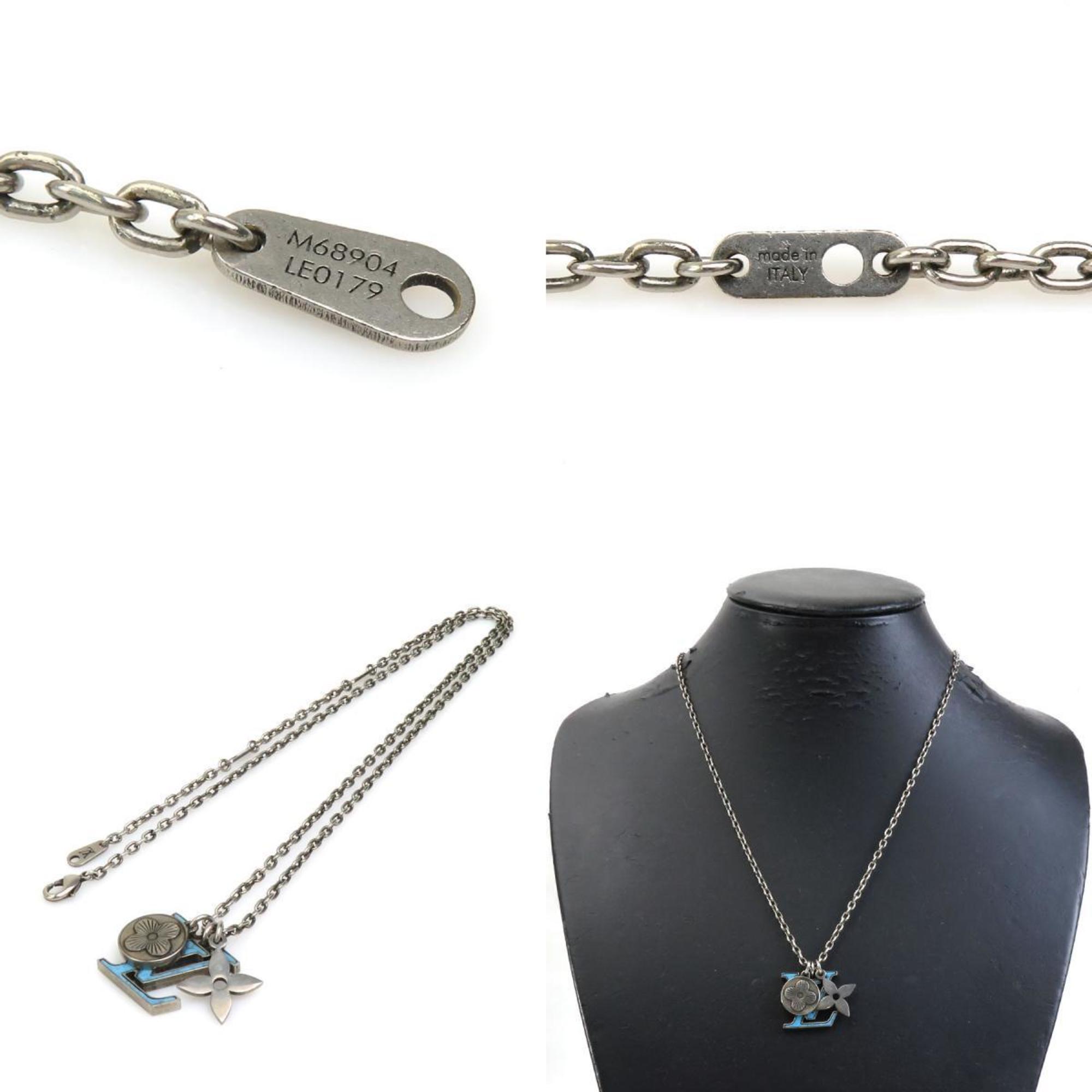 LOUIS VUITTON Necklace Pendant LV Initial Turquoise Metal Silver Blue Women's M68904 e59209i