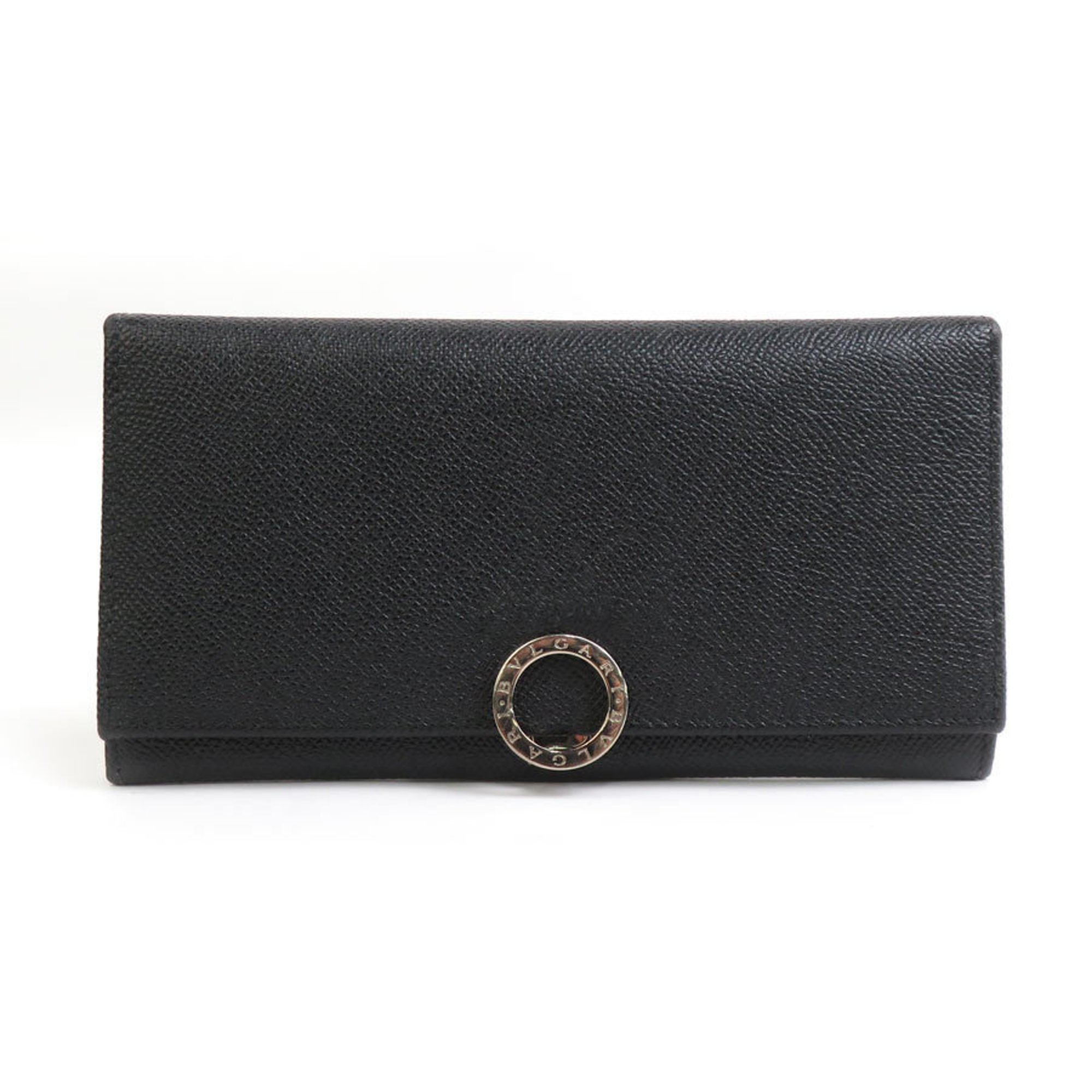 BVLGARI bi-fold long wallet leather black men's women's a0478