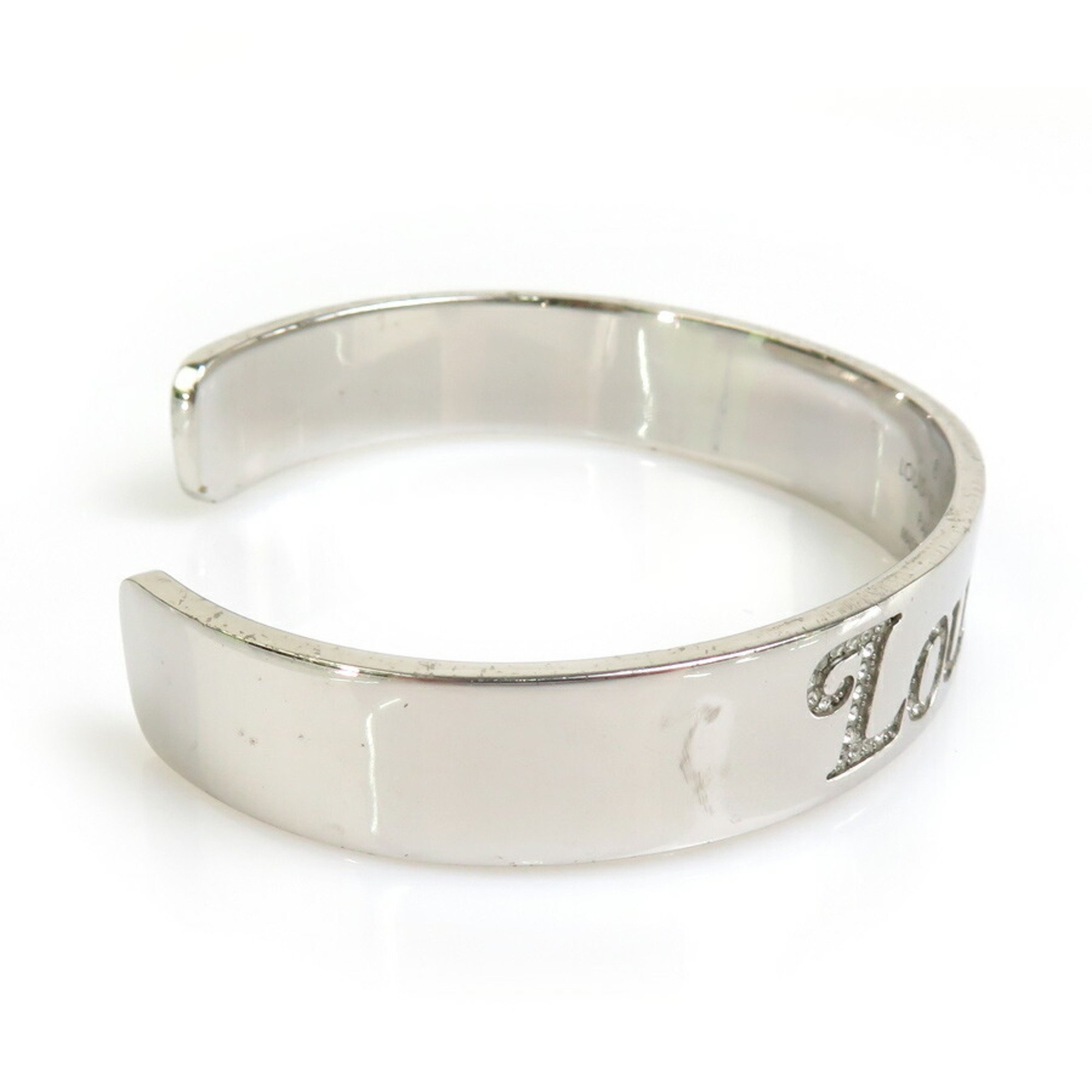 LOUIS VUITTON Bangle Bracelet Squared LV Strass Metal Silver Men's Women's MP2694 a0486