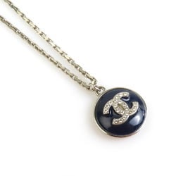 CHANEL Necklace Metal Faux Pearl Silver x Navy Women's h30556g