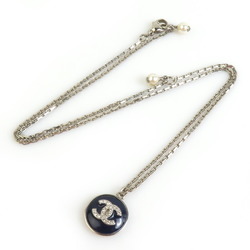 CHANEL Necklace Metal Faux Pearl Silver x Navy Women's h30556g