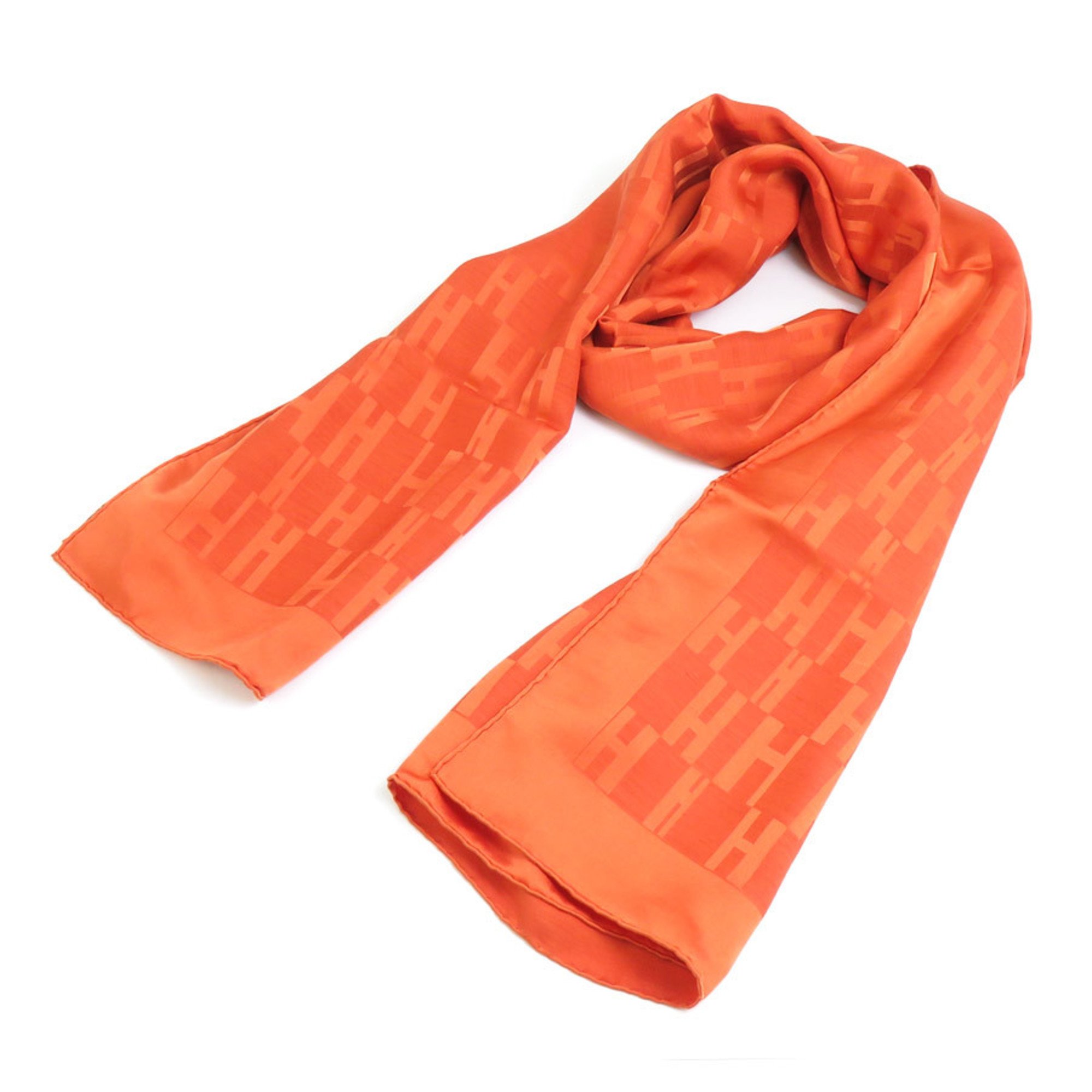 Hermes HERMES Scarf Muffler Stole H Silk Wool Orange Women's a0482