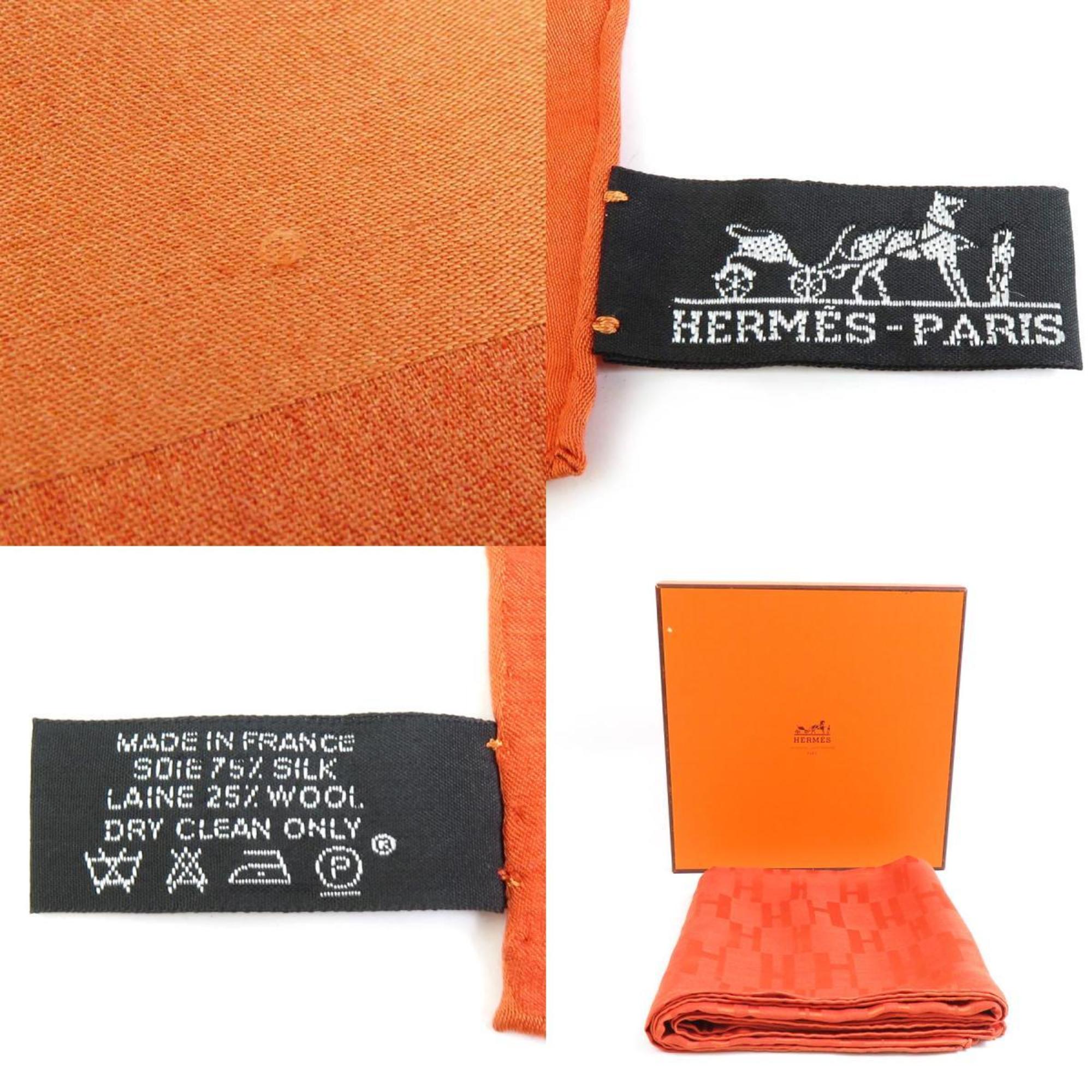 Hermes HERMES Scarf Muffler Stole H Silk Wool Orange Women's a0482