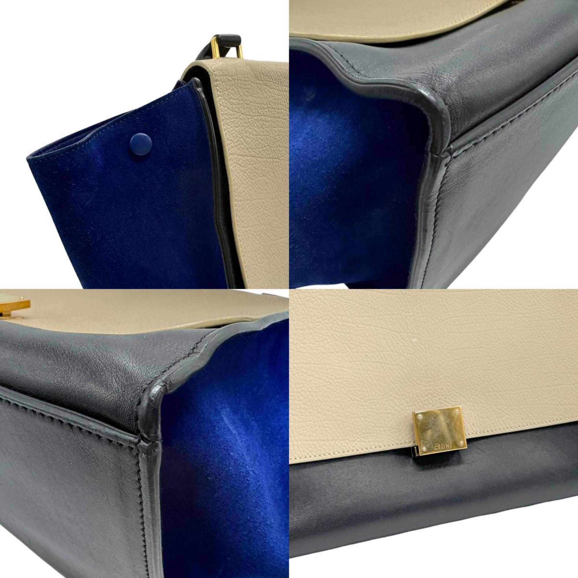 CELINE Handbag Shoulder Bag Trapeze Leather Suede Greige Black Blue Gold Women's z2481