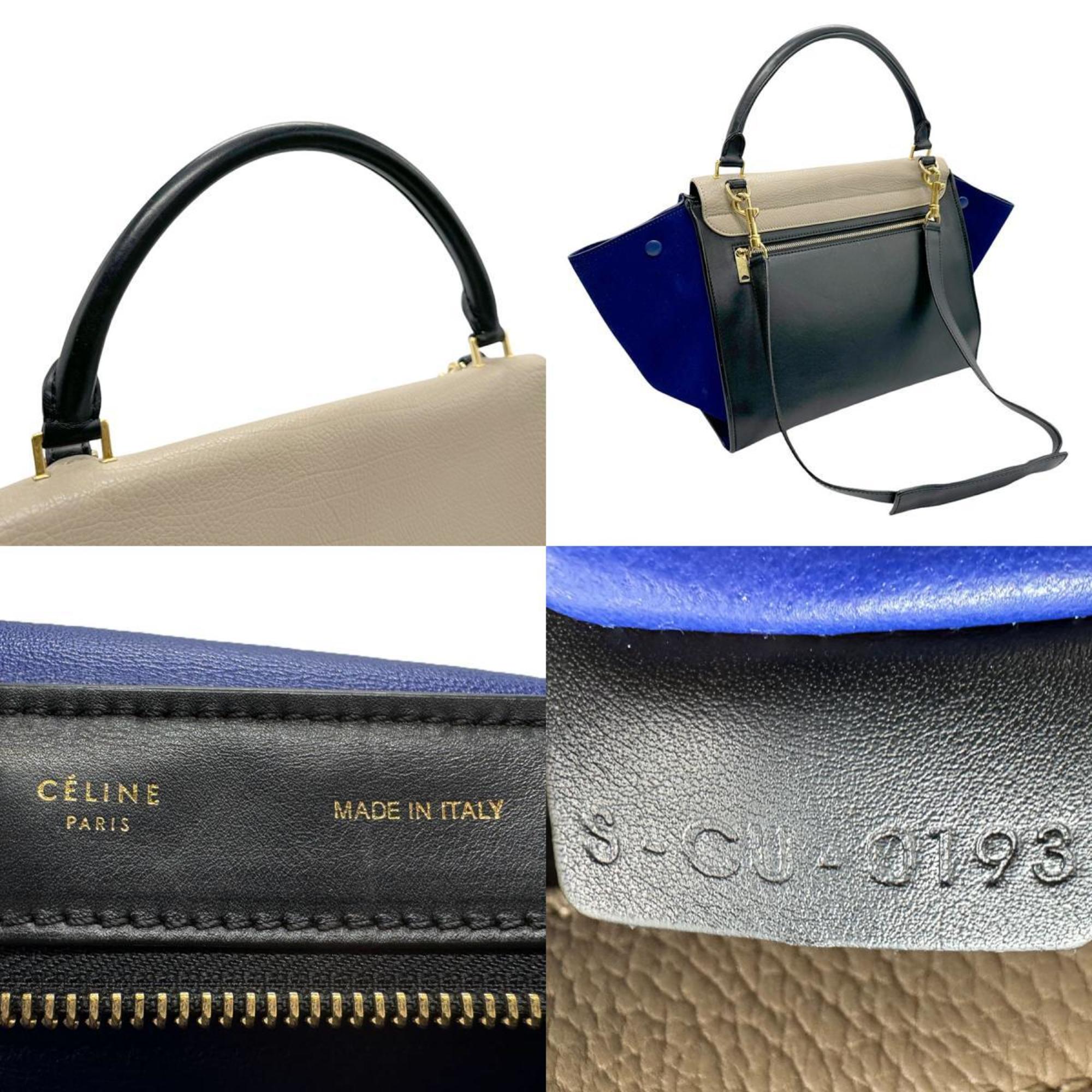 CELINE Handbag Shoulder Bag Trapeze Leather Suede Greige Black Blue Gold Women's z2481