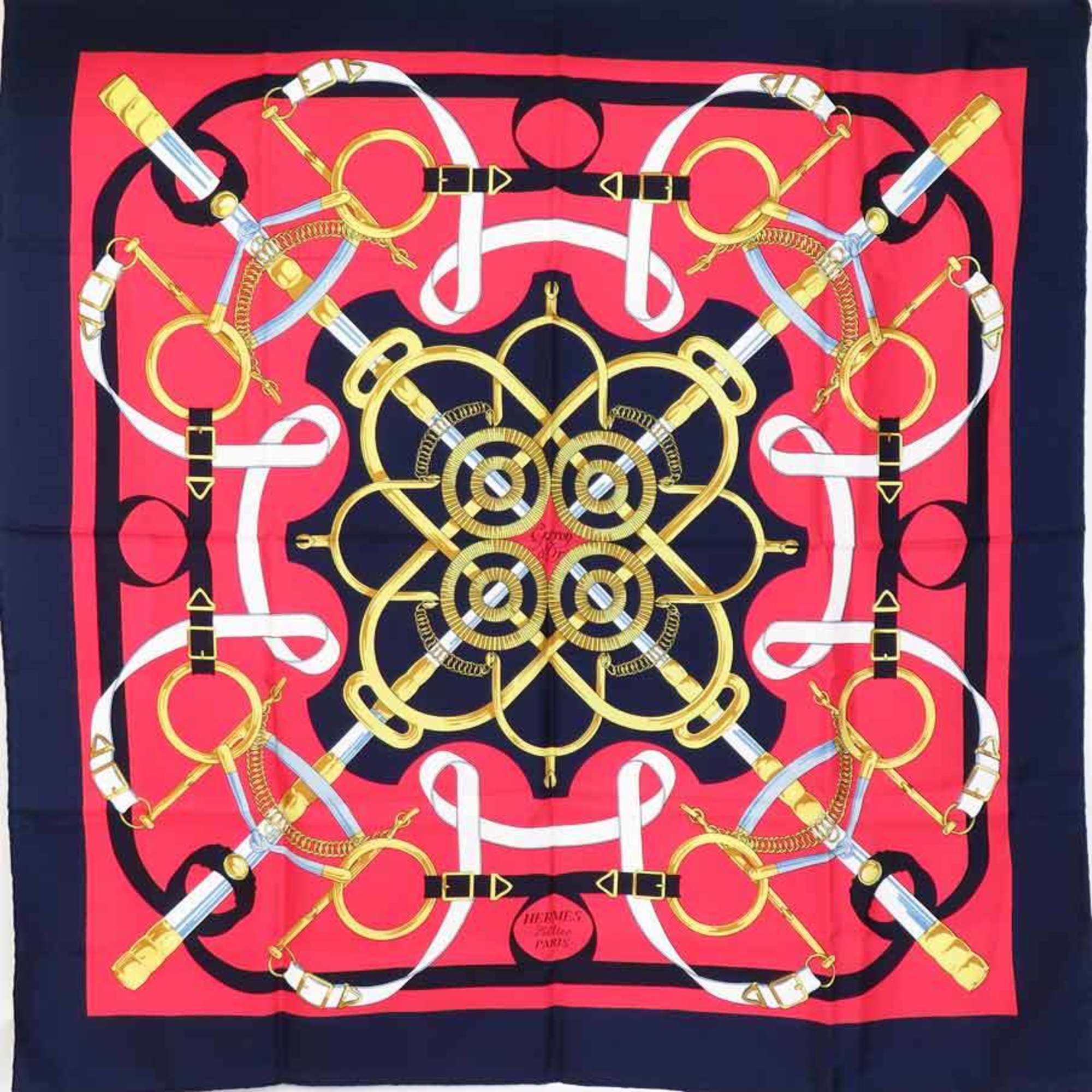 Hermes HERMES Scarf Muffler Carre 90 Silk Navy Red Multicolor Women's e59221a