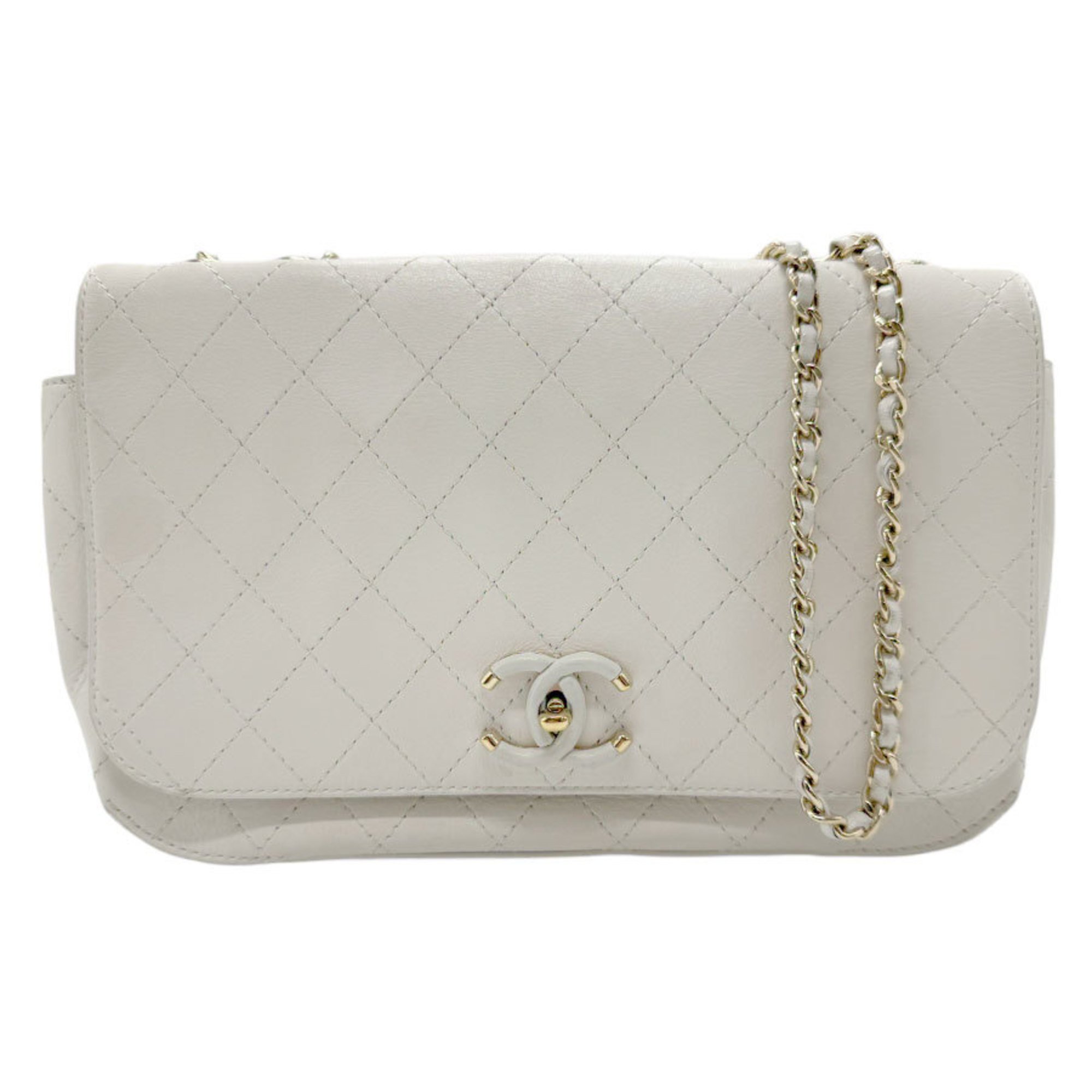 CHANEL Shoulder Bag Leather White Women's z2415