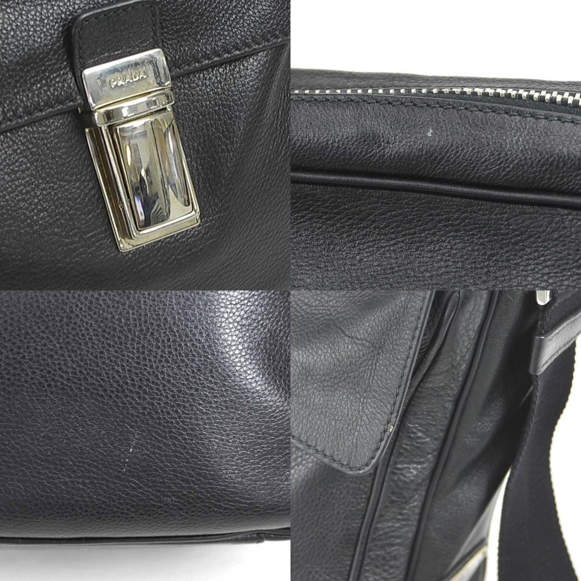 PRADA Shoulder bag Leather Black Men's a0469