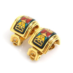 Hermes HERMES Earrings Cloisonne Metal Enamel Gold Multicolor Women's e59206a