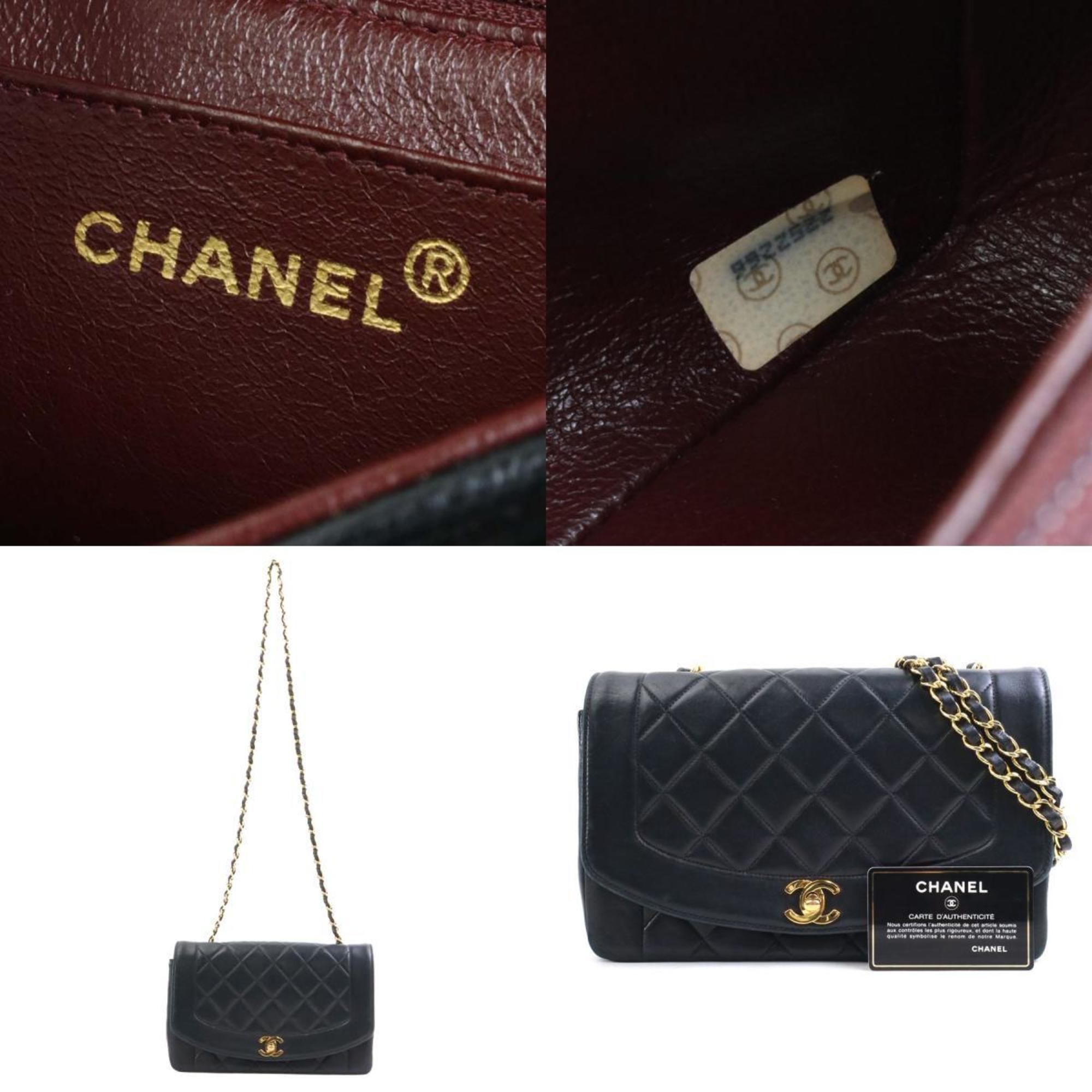 CHANEL Shoulder Bag Diana Matelasse Leather Black Gold Women's e59192a