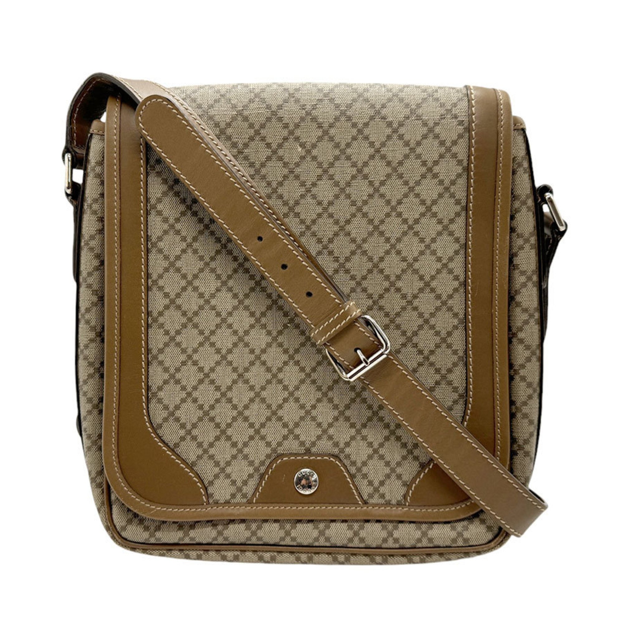 GUCCI Shoulder Bag Diamante Leather Beige Brown Men's Women's 295679 n0398