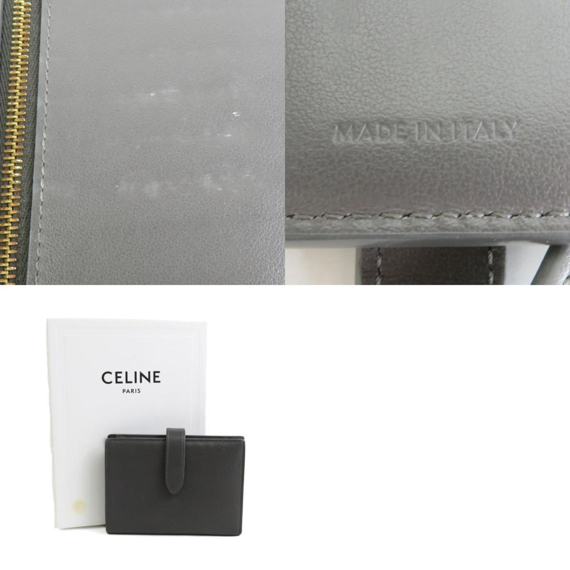 CELINE Bi-fold wallet Medium strap Leather Grey Women's h30542